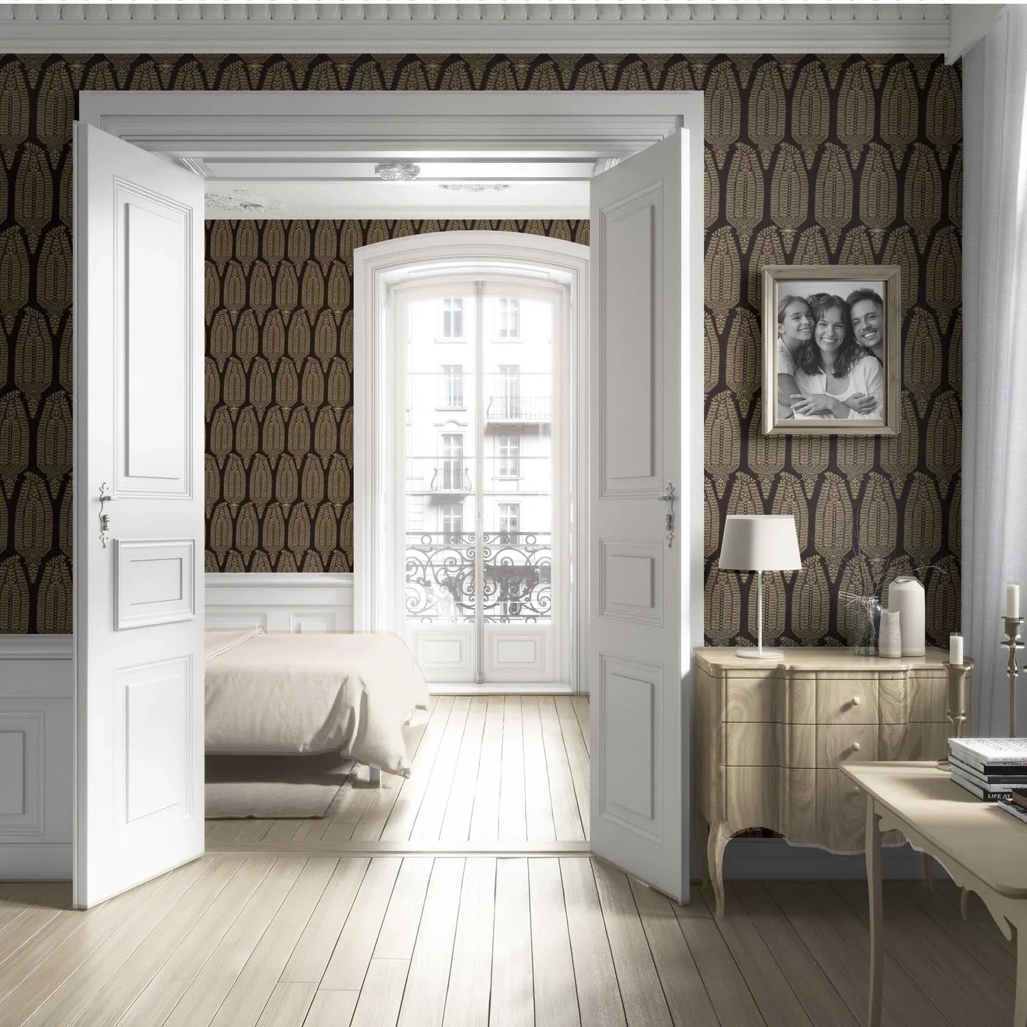 Paisley Floral Living Room Wallpaper Sample (Coffee Brown/ Gold)