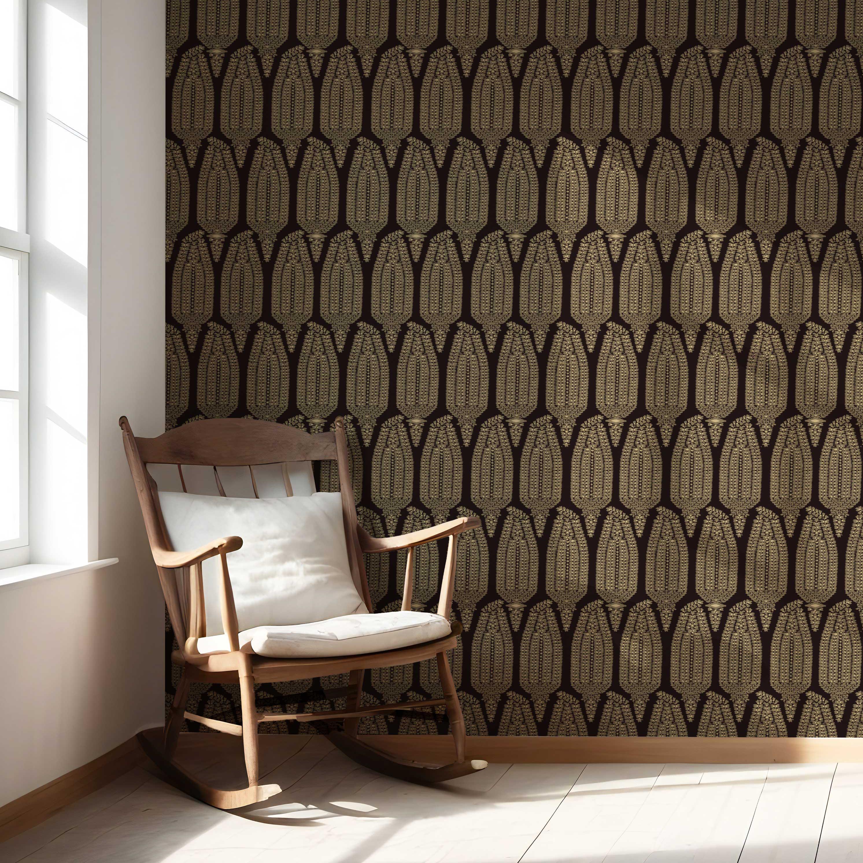 Paisley Floral Nursery Wallpaper Sample (Coffee Brown/ Gold)