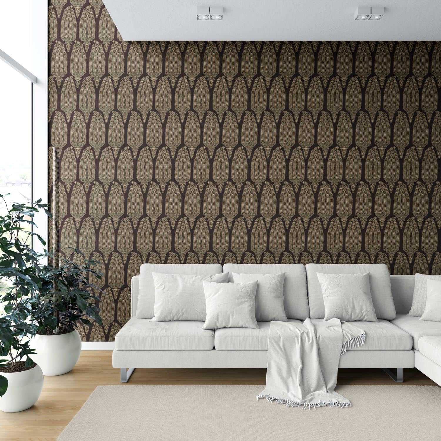 Paisley Floral Shower Toilet Wallpaper Sample (Coffee Brown/ Gold)
