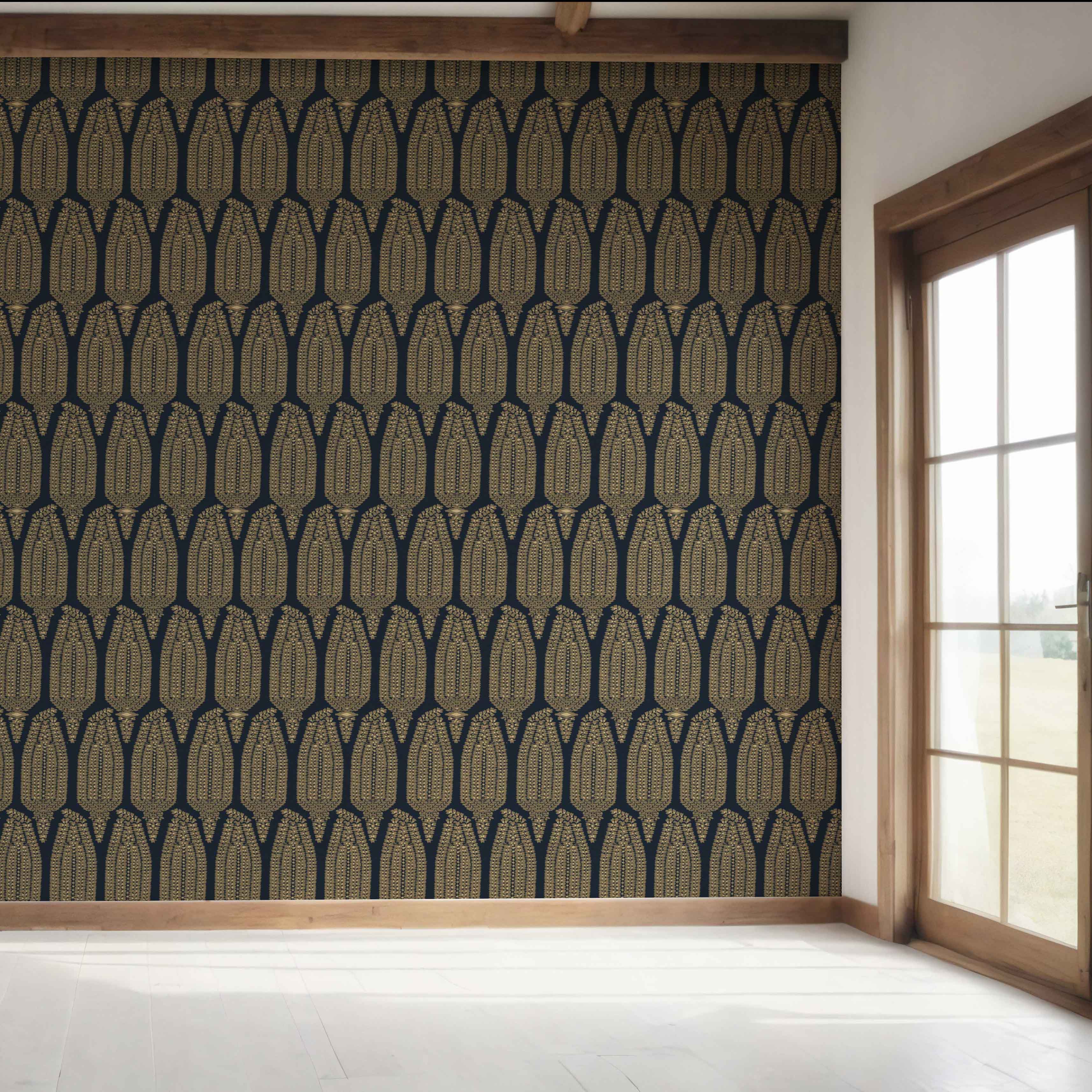 Paisley Floral Bedroom Wallpaper Sample (Charcoal Black/ Brown Beige)