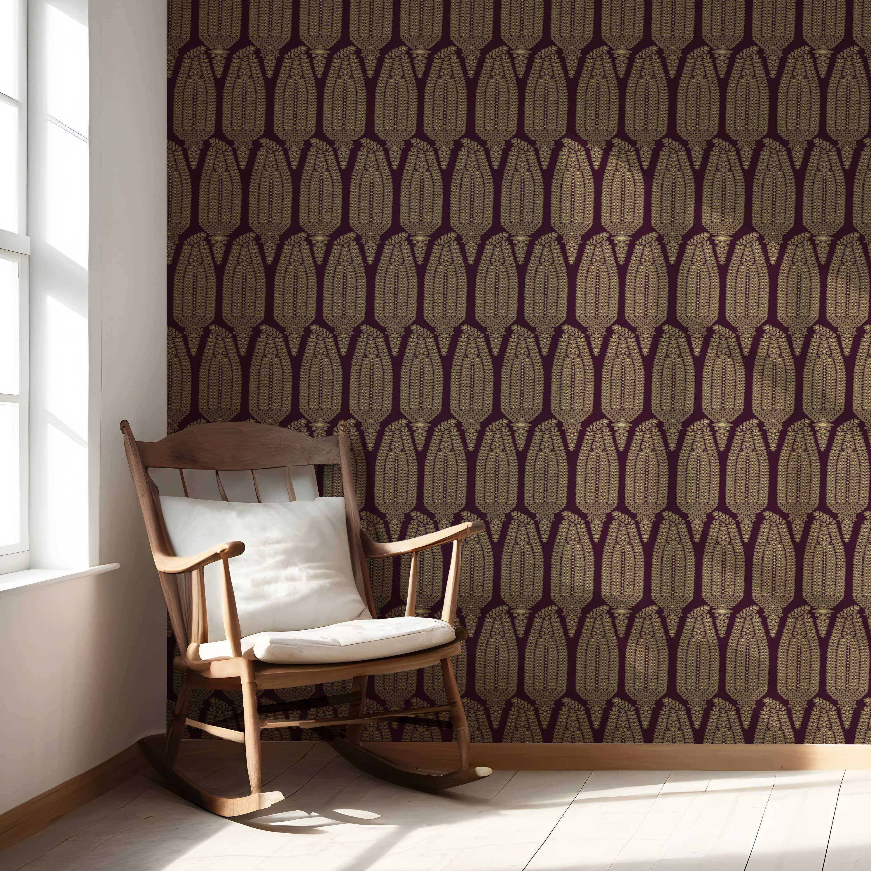 Paisley Floral Nursery Wallpaper Sample (Deep Purple/ Burgundy/ Gold)