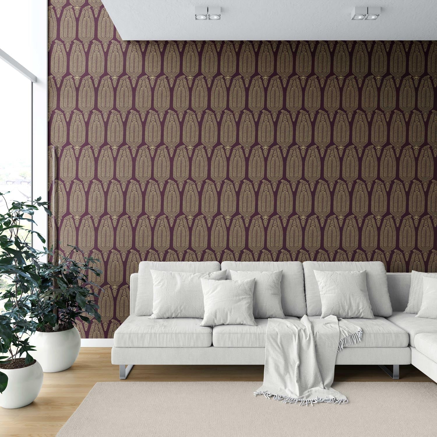 Paisley Floral Shower Toilet Wallpaper Sample (Deep Purple/ Burgundy/ Gold)