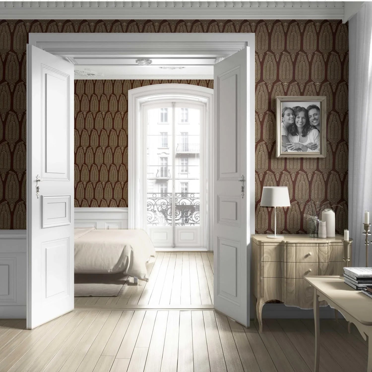 Paisley Floral Living Room Wallpaper Sample (Deep Brown/ Gold)