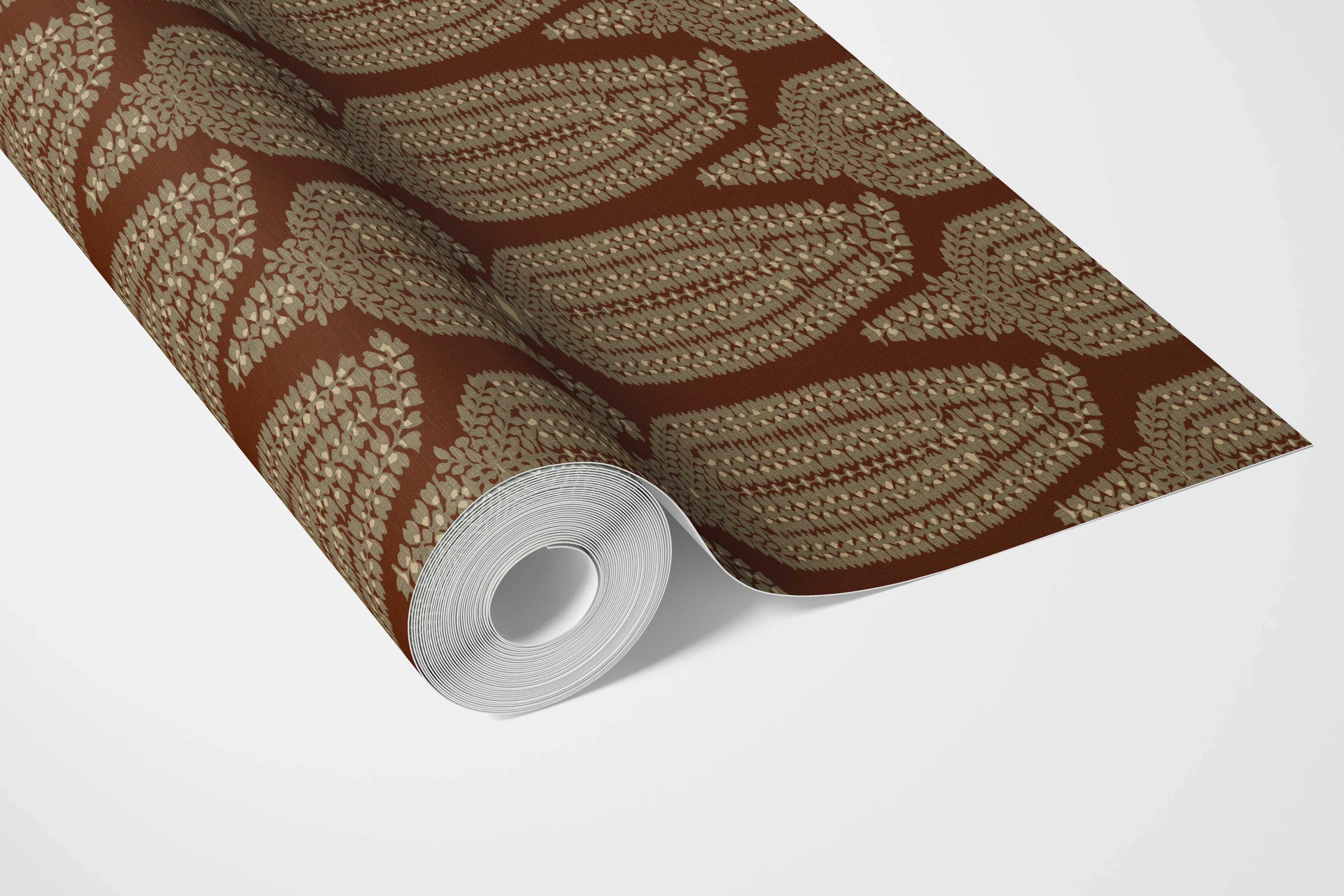 Paisley Floral Bathroom Wallpaper Sample (Garnet Brown/ Gold)