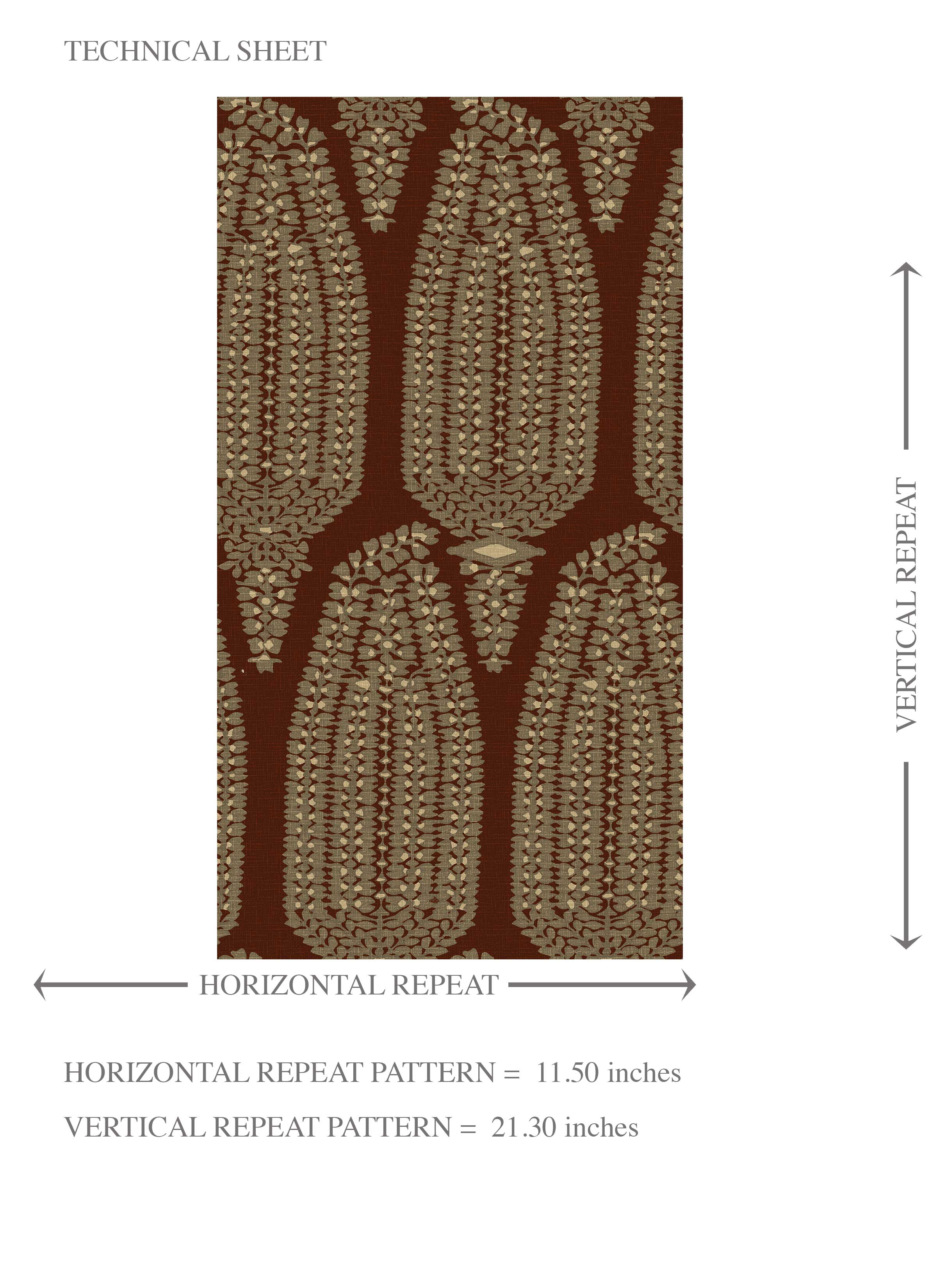 Paisley Floral Kids Room Wallpaper Sample (Garnet Brown/ Gold)