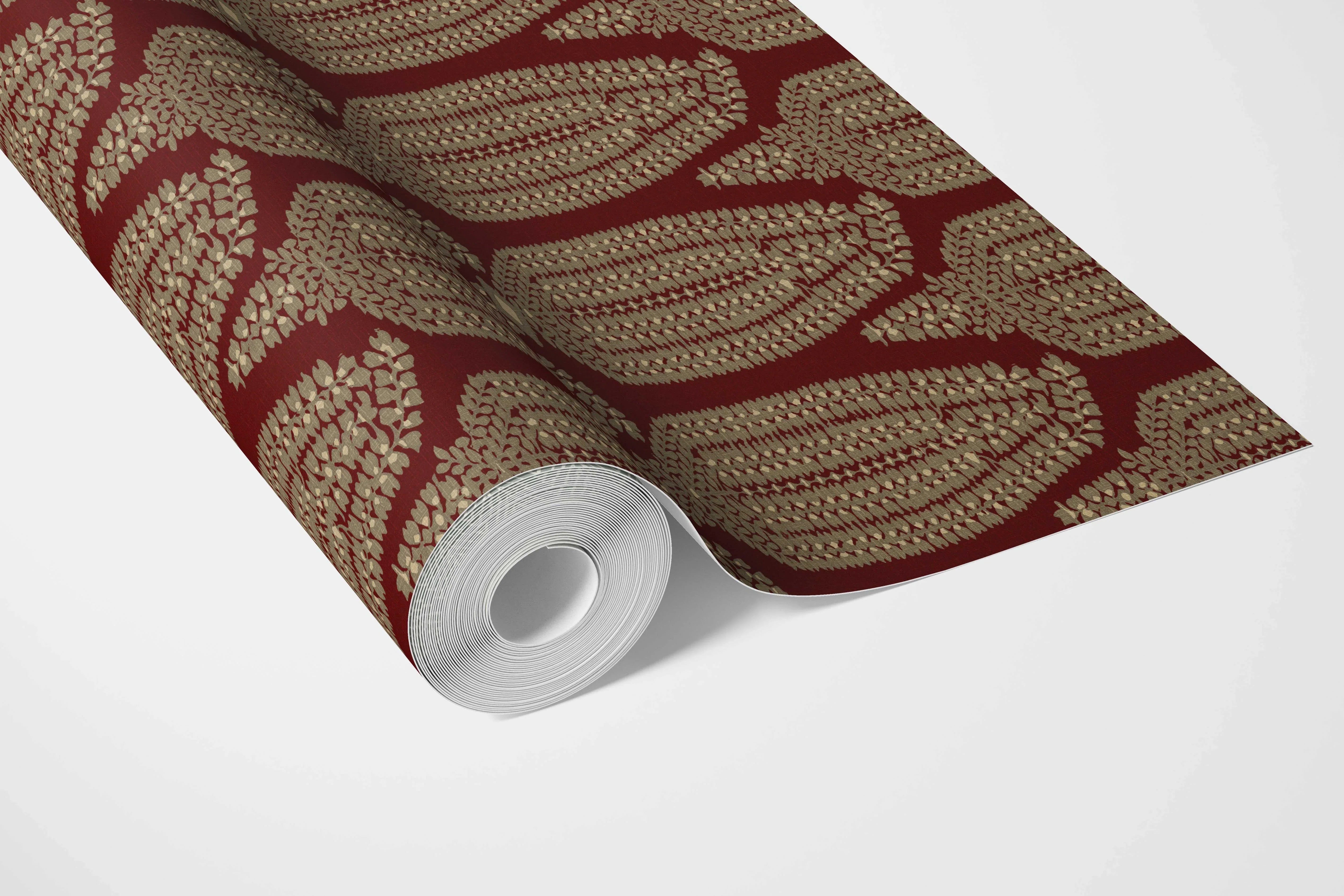 Paisley Floral Bathroom Wallpaper (Red/ Gold)
