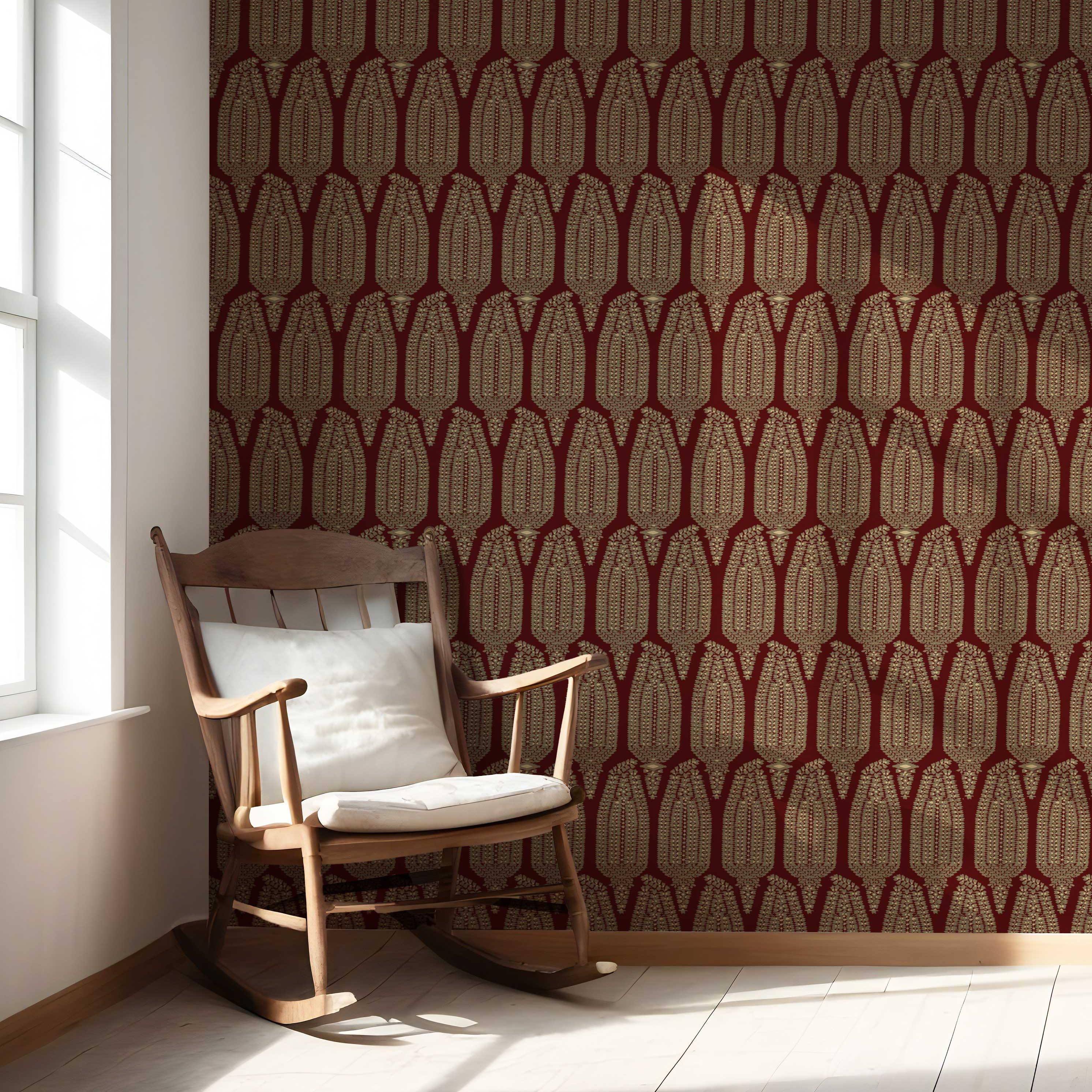Paisley Floral Nursery Wallpaper (Red/ Gold)