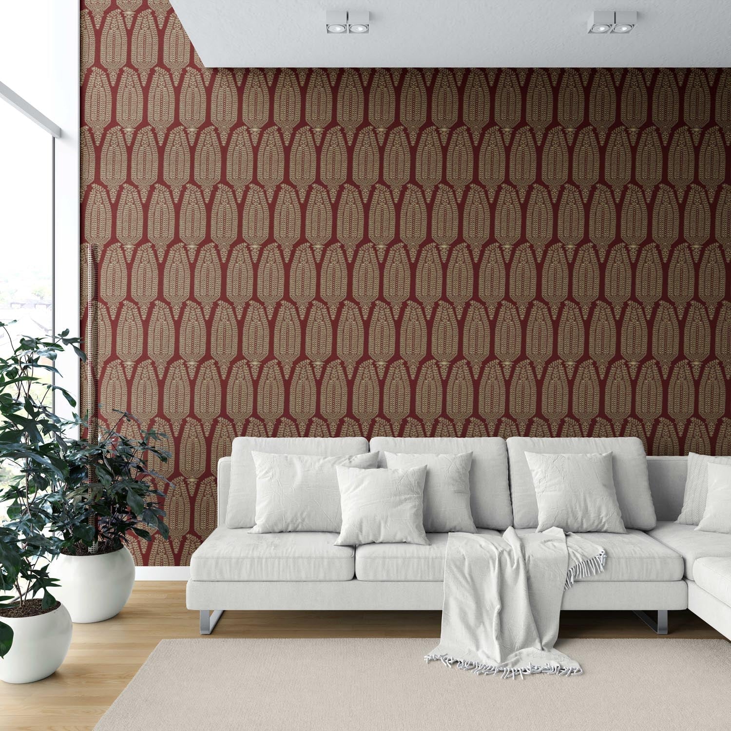 Paisley Floral Shower Toilet Wallpaper (Red/ Gold)