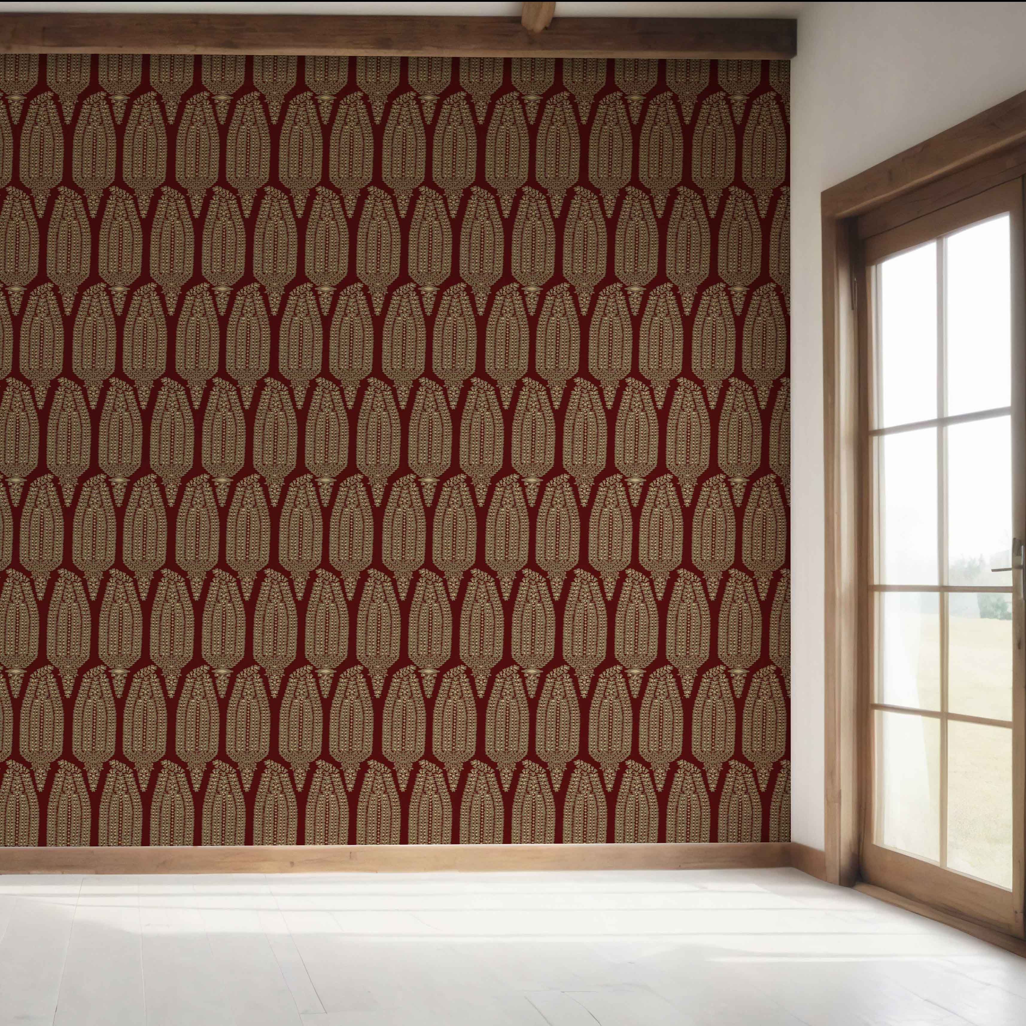 Paisley Floral Bedroom Wallpaper (Red/ Gold)