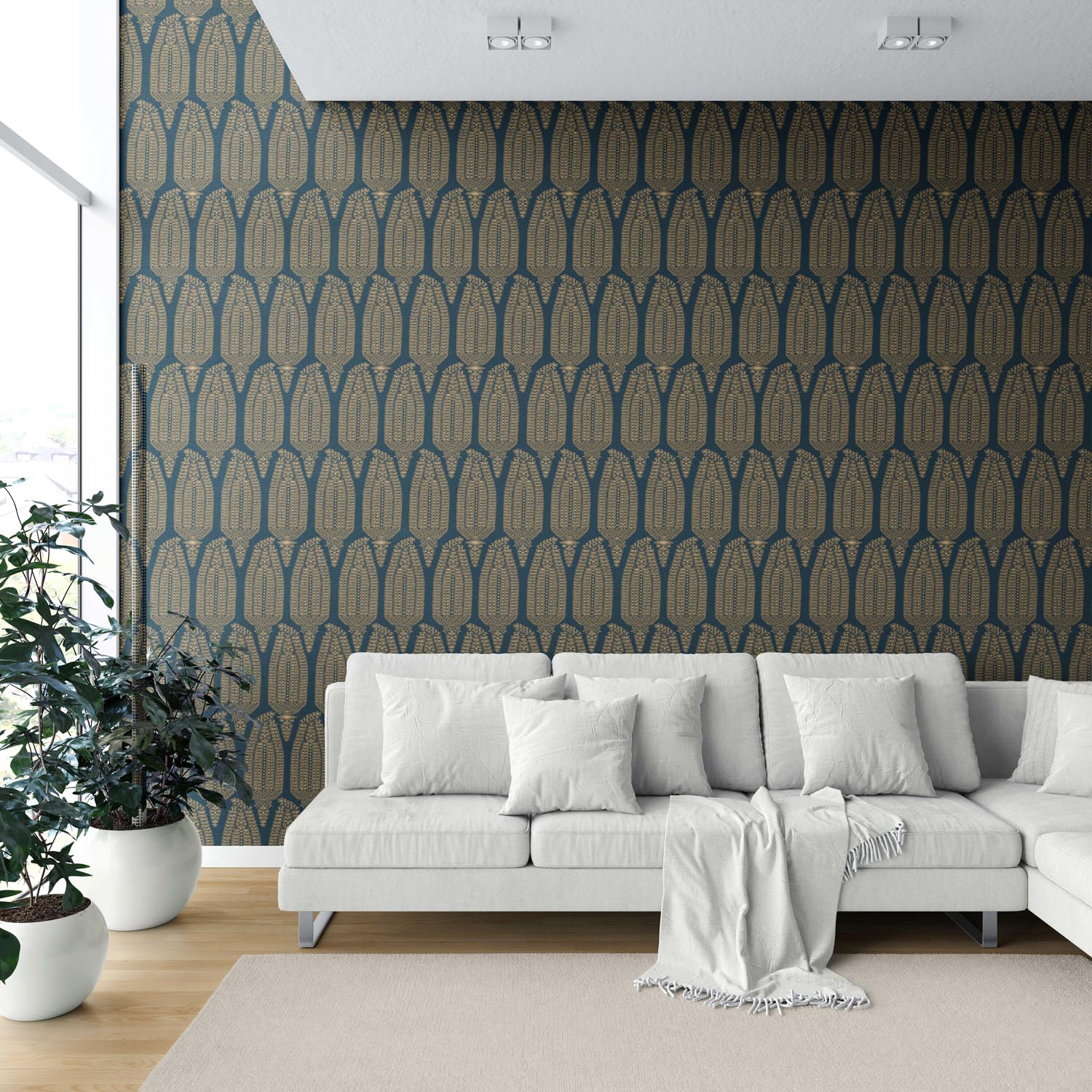 Paisley Floral Shower Toilet Wallpaper Sample (Teal Blue/ Gold)