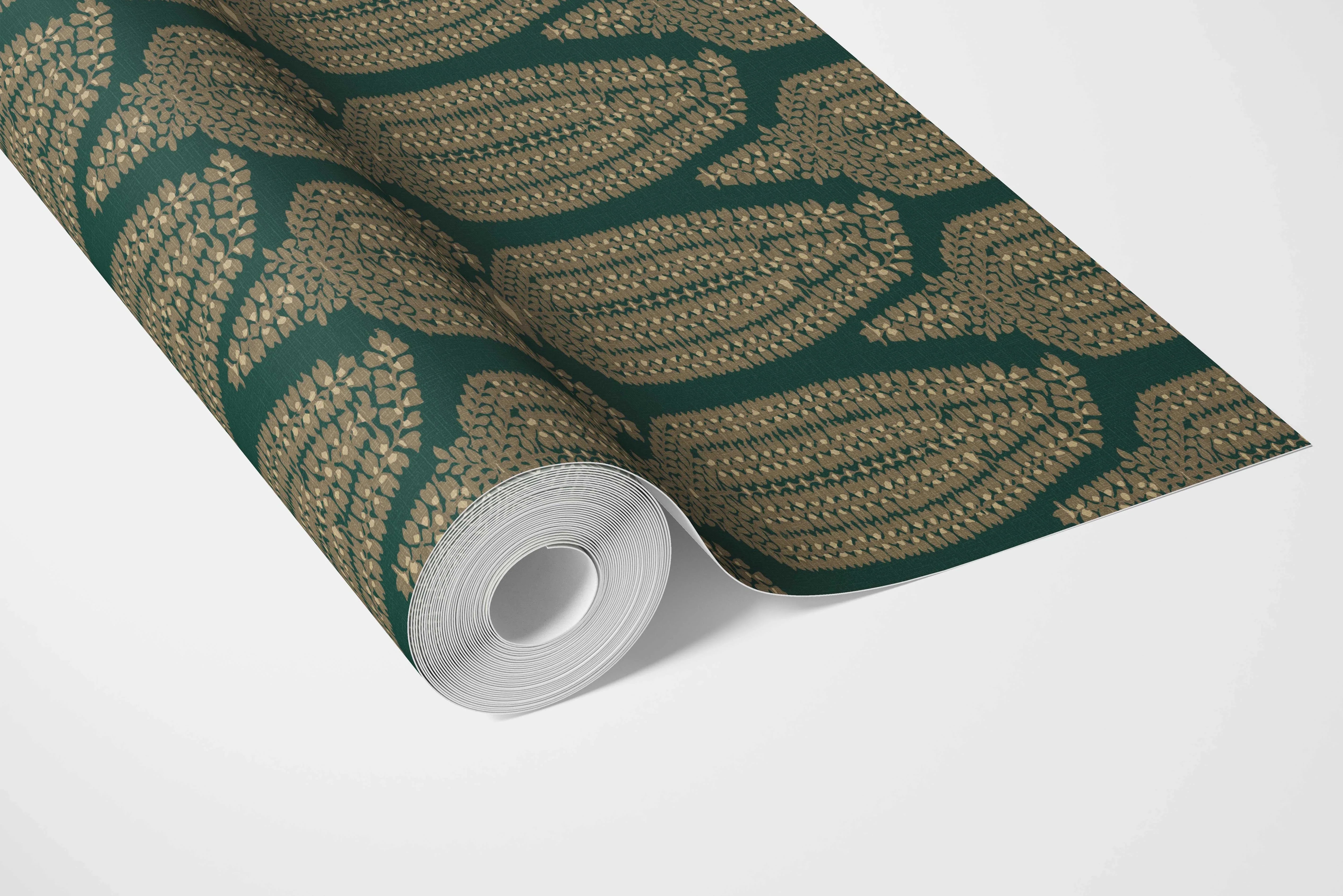 Paisley Floral Bathroom Wallpaper Sample (Green/ Gold)