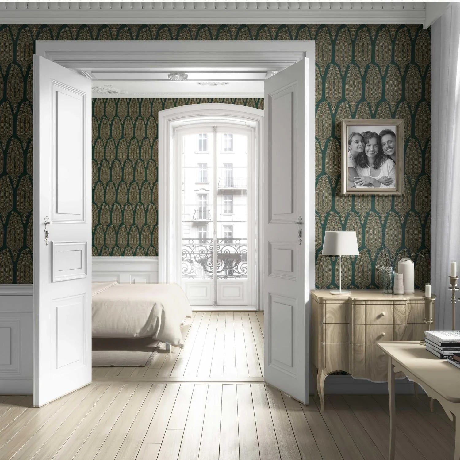 Paisley Floral Living Room Wallpaper Sample (Green/ Gold)