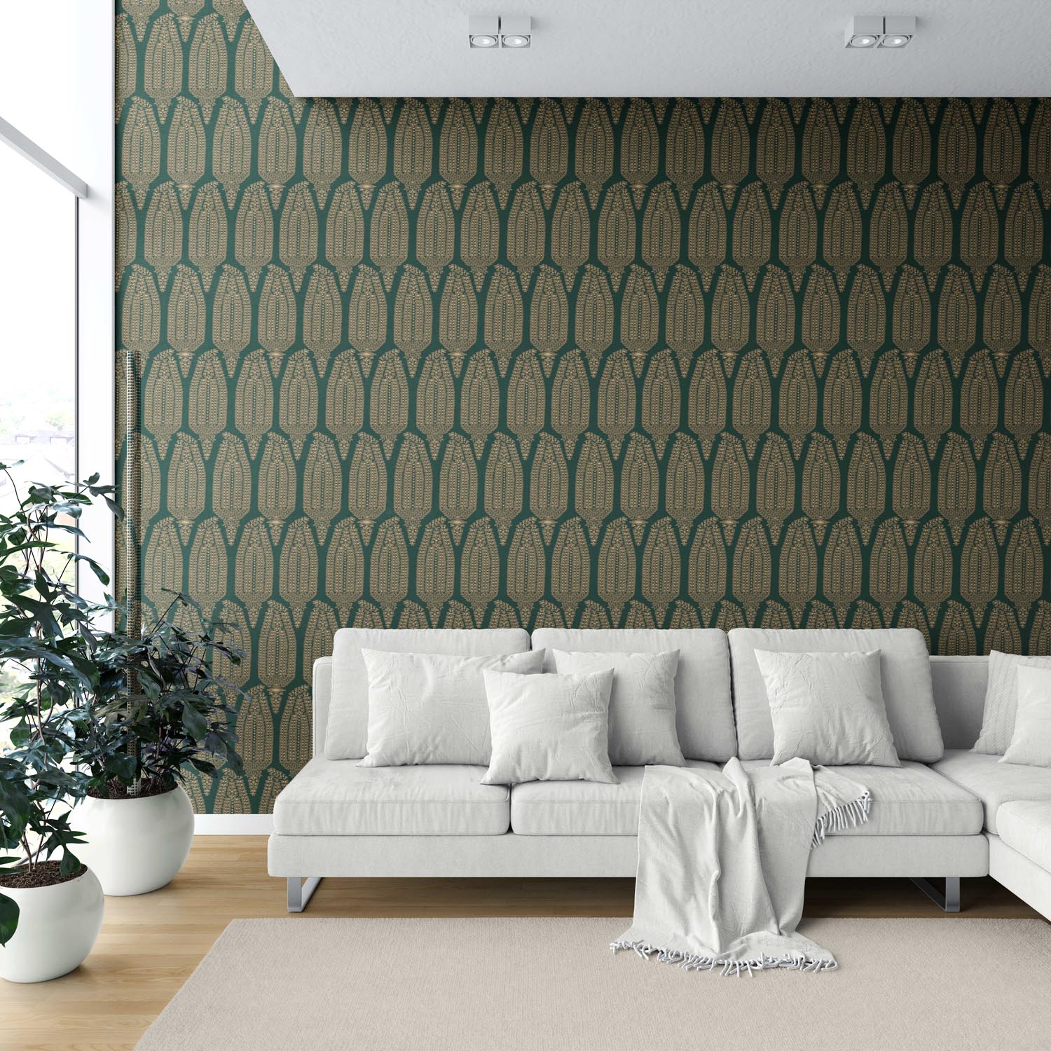Paisley Floral Shower Toilet Wallpaper Sample (Green/ Gold)