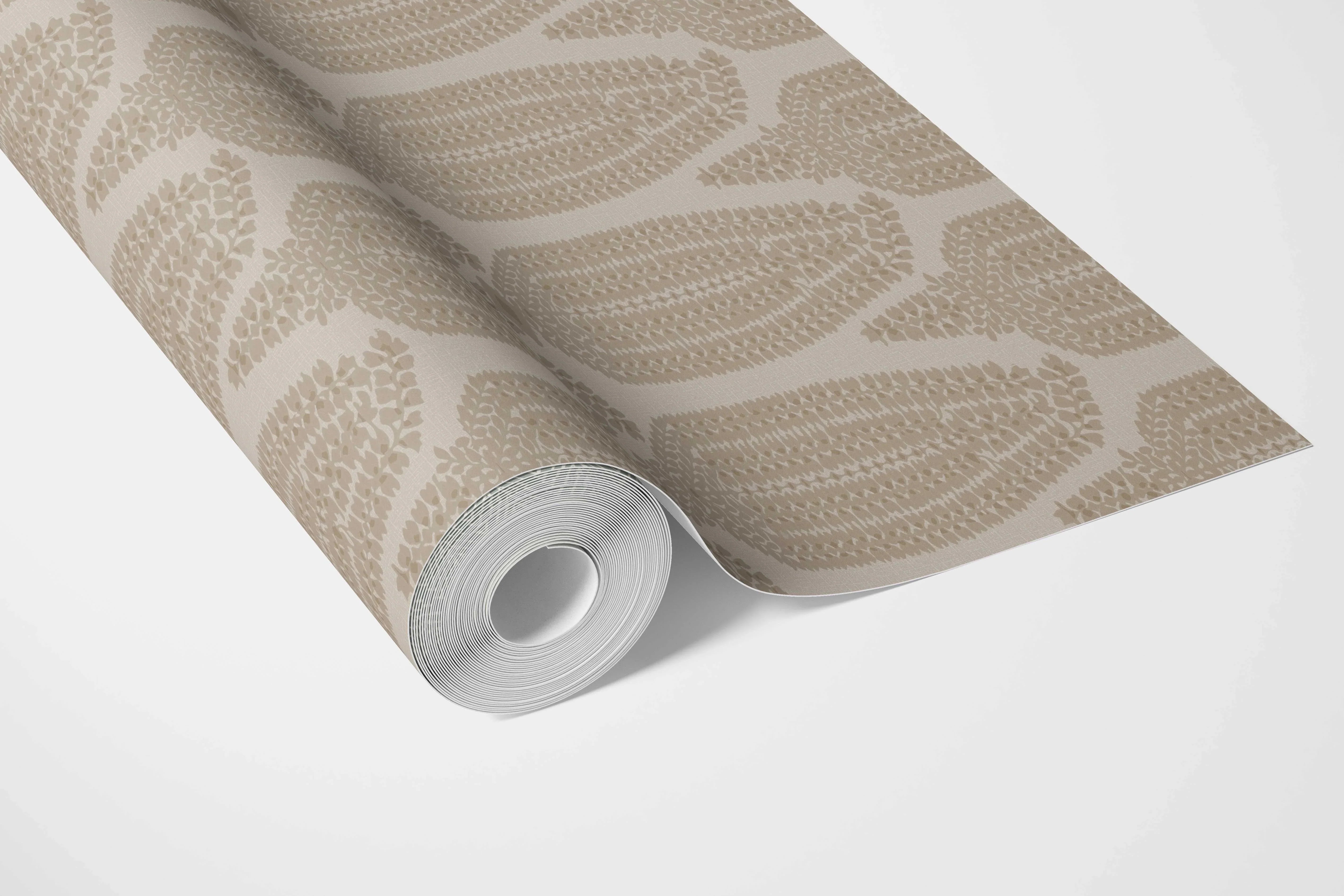 Neutral Paisley Floral Bathroom Wallpaper Sample (Beige/ Warm Gray/ Taupe)