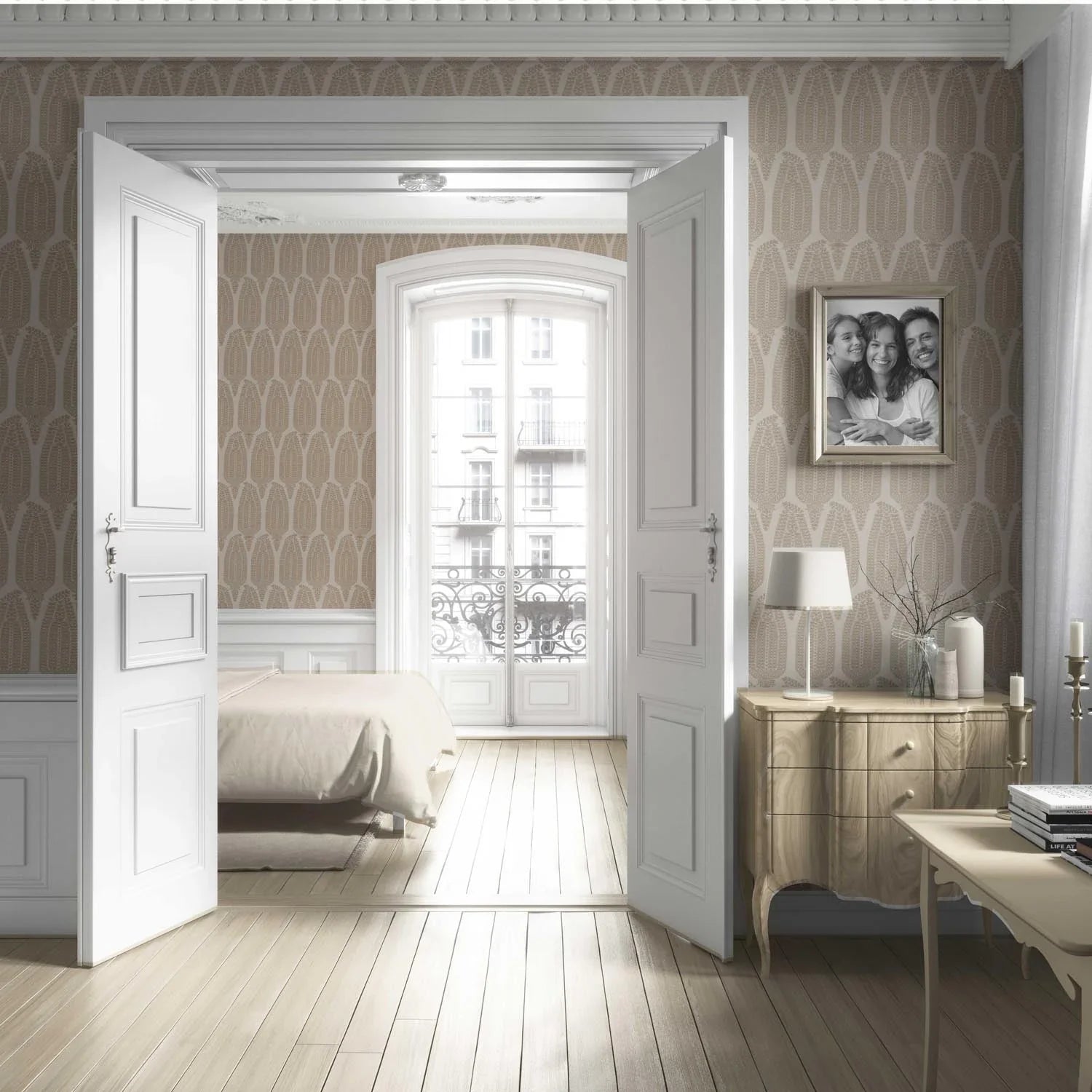 Neutral Paisley Floral Living Room Wallpaper Sample (Beige/ Warm Gray/ Taupe)