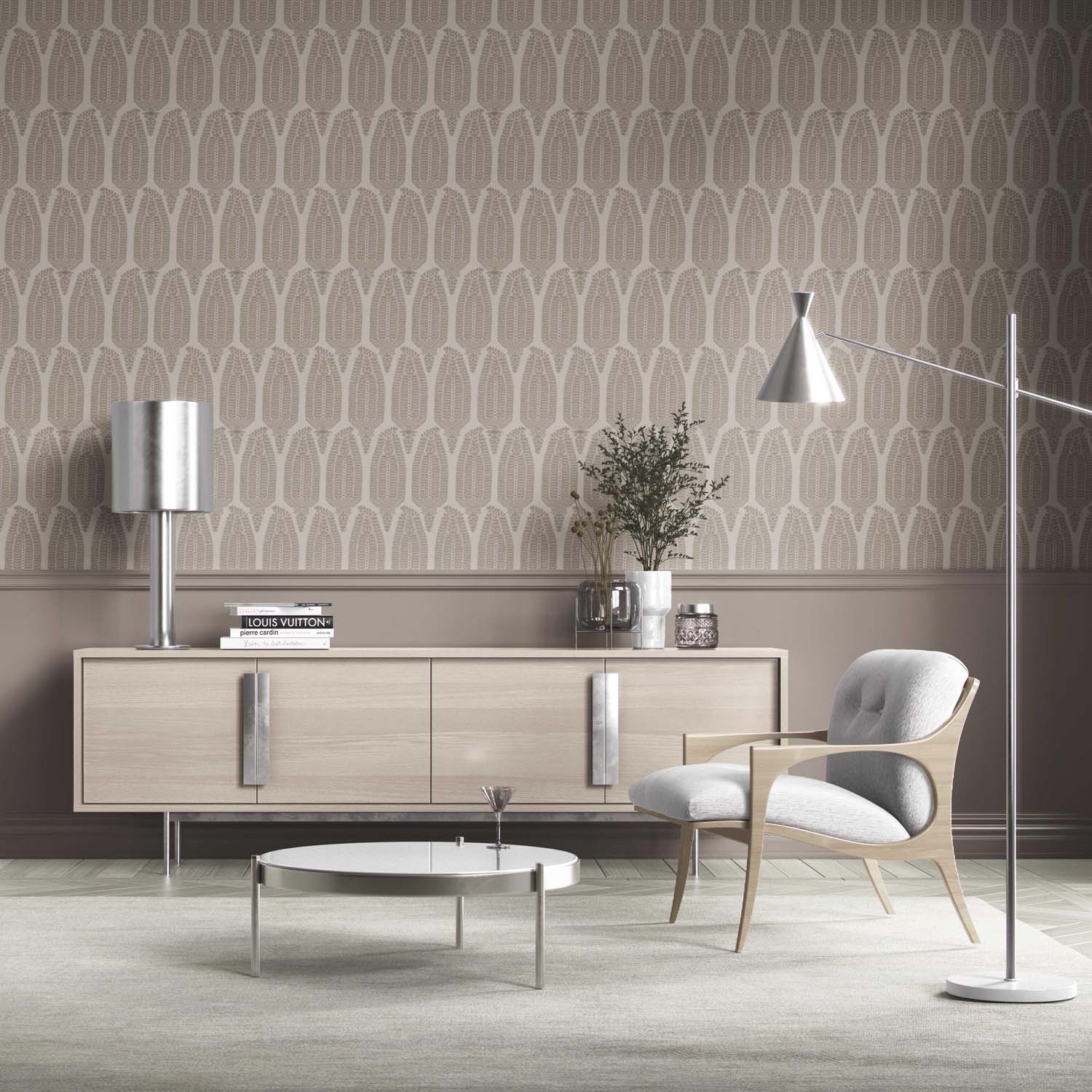 Neutral Paisley Floral Traditional Wallpaper Sample (Greige/ Taupe/ Warm Gray)