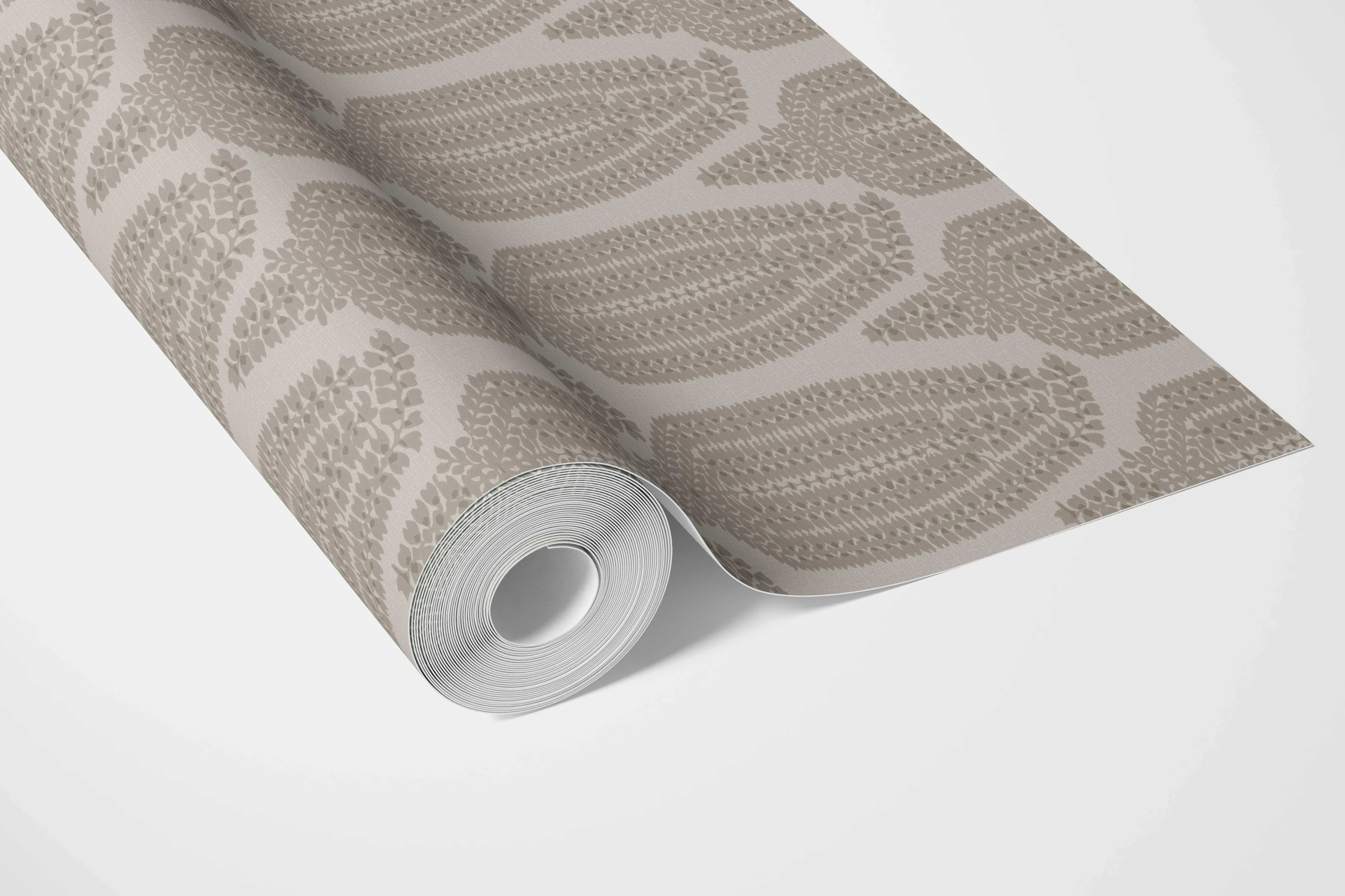 Neutral Paisley Floral Bathroom Wallpaper Sample (Greige/ Taupe/ Warm Gray)