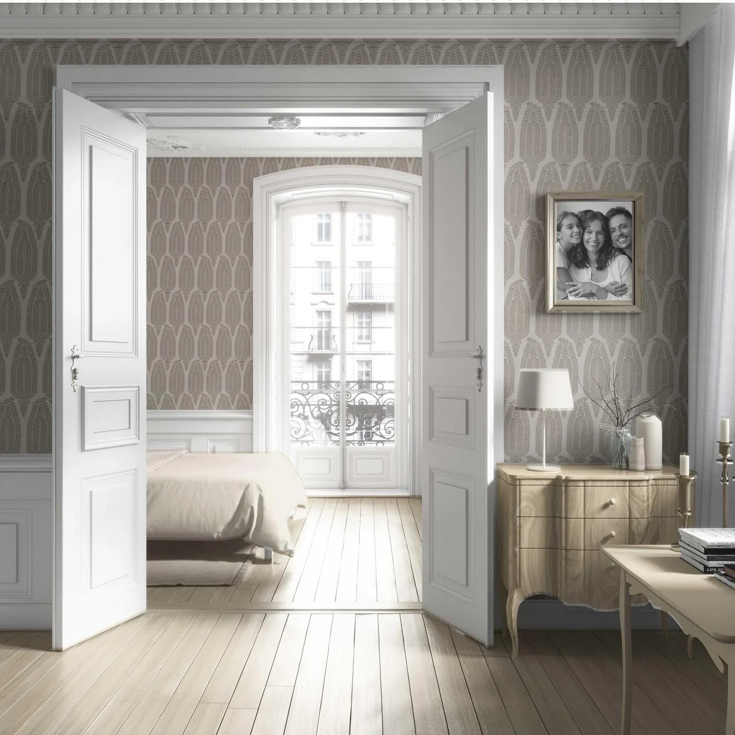 Neutral Paisley Floral Living Room Wallpaper Sample (Greige/ Taupe/ Warm Gray)