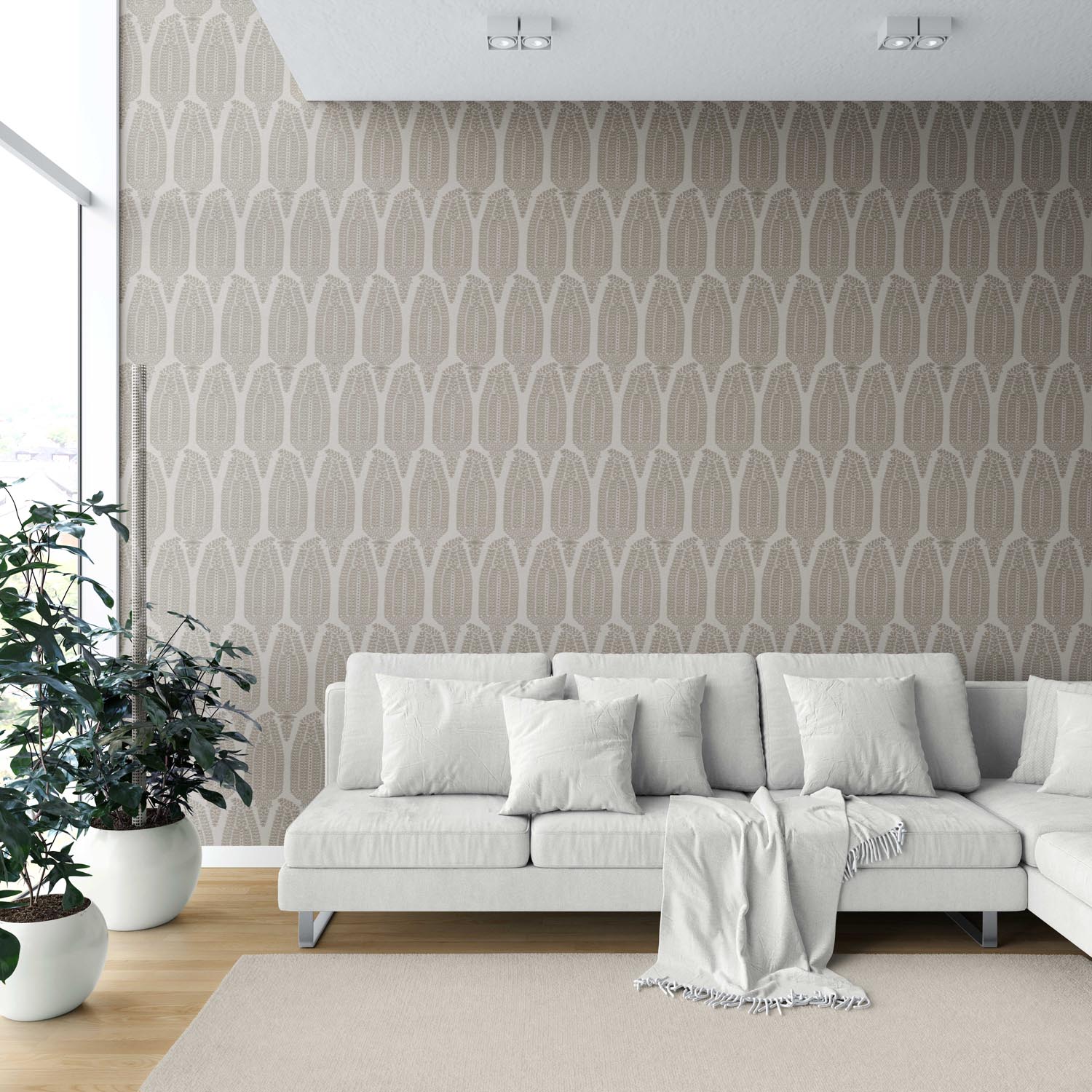 Neutral Paisley Floral Shower Toilet Wallpaper Sample (Greige/ Taupe/ Warm Gray)