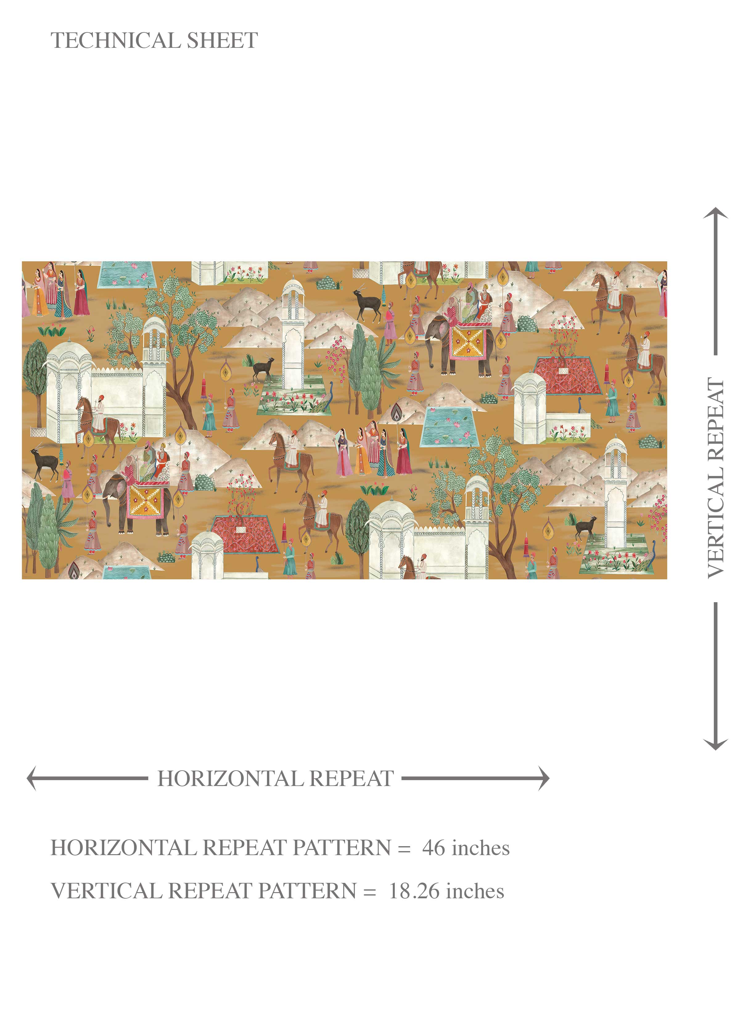 Ethnic/ Heritage/ Horses & Castles Print Kids Room Wallpaper Sample (Yellow/ Red/ Green/ Blue/ Pink)