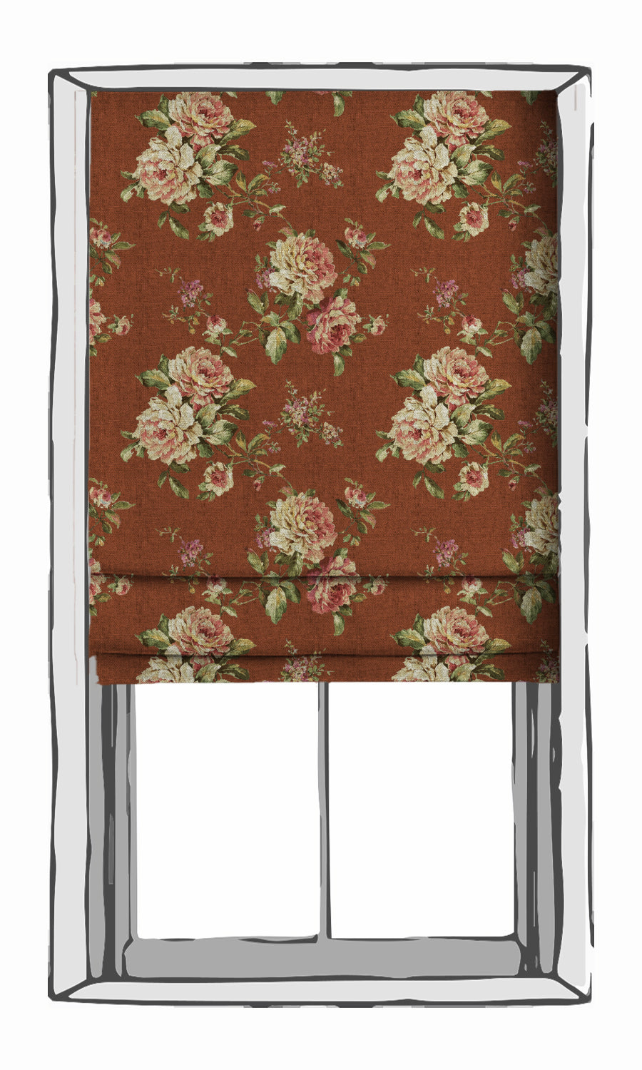 Country Floral Window Treatments Fabric By the Metre (Orange/ Red)