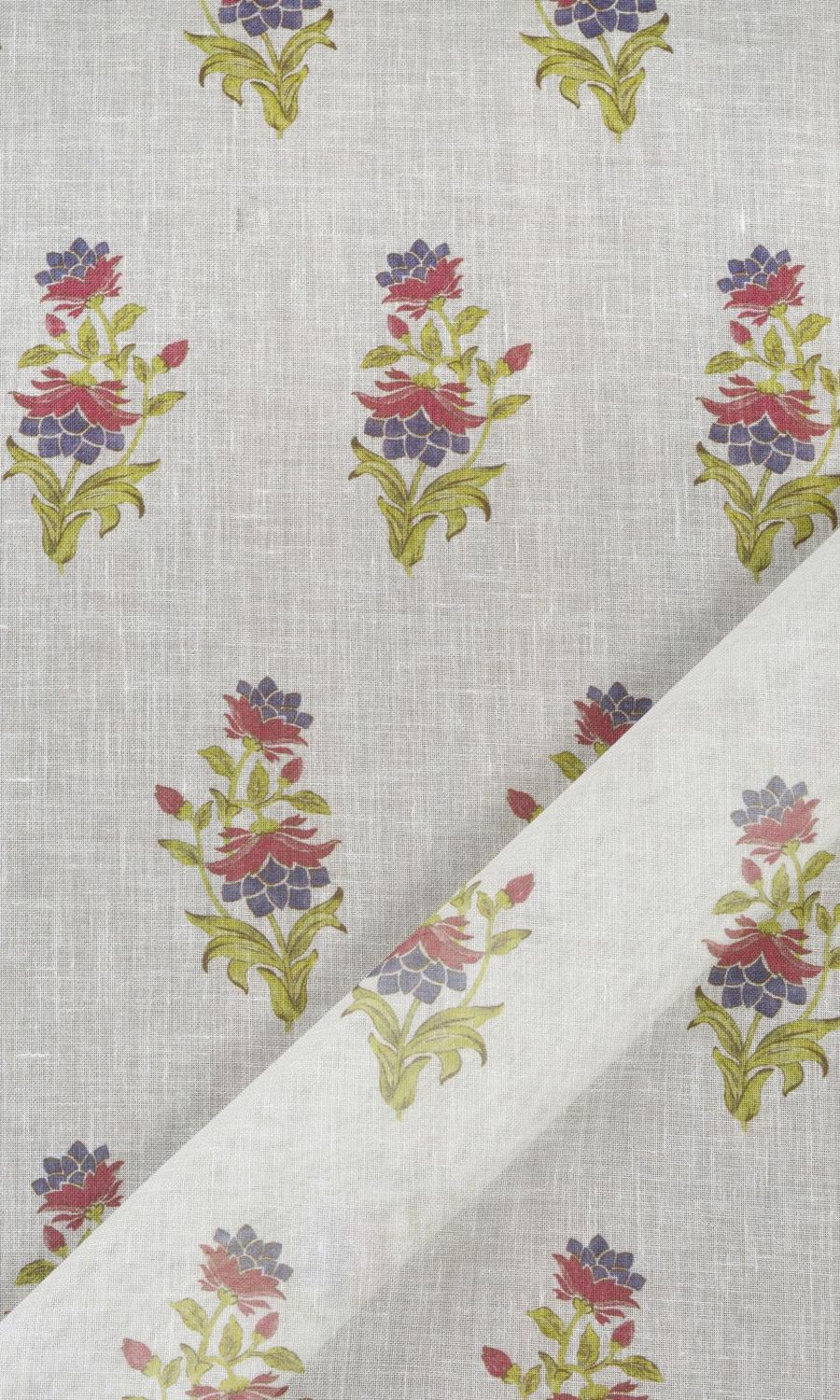 Sheer Floral Window Treatments Fabric By the Metre (Cream/ Pink)
