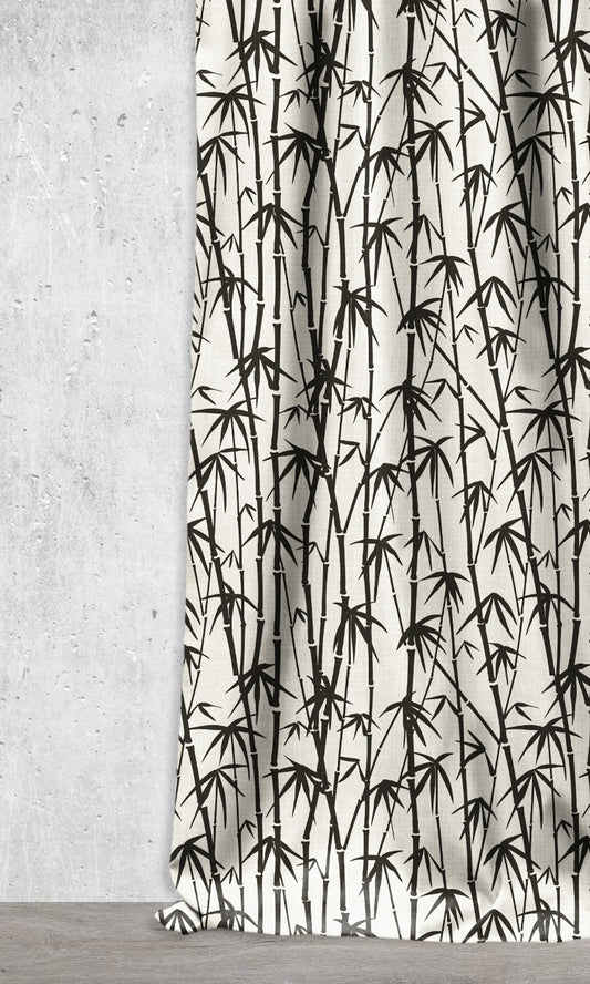 Botanical Printed Drapes (Black/ Milky White)