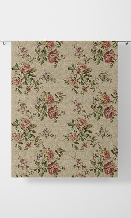 Floral Home Décor Fabric By the Yard (Ochre/ Green/ Red)