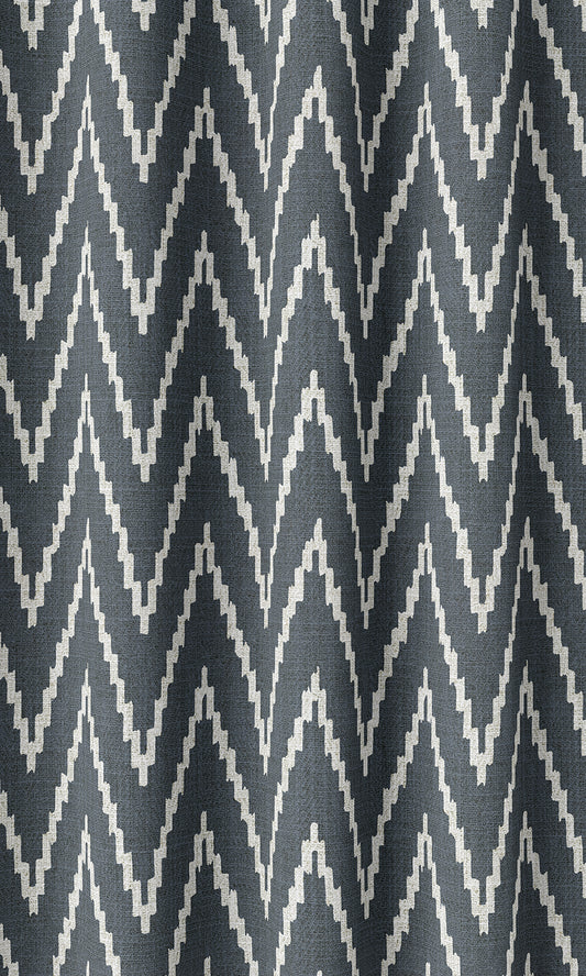 Chevron Print Drapes (Petrol Blue/ White)