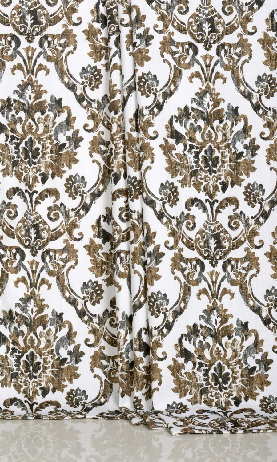 Damask Print Window Treatments Fabric By the Metre (Brown/ Grey)