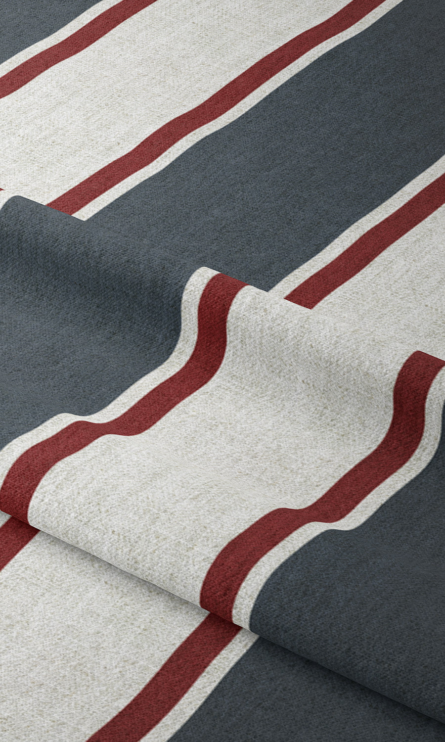 Striped Home Textile Fabric Material By the Metre (Slate Grey/ Red)