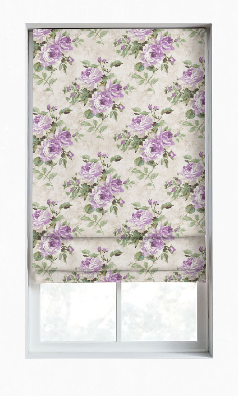 Dimout Floral Window Treatments Fabric By the Metre (Purple/ Ivory/ Grey)