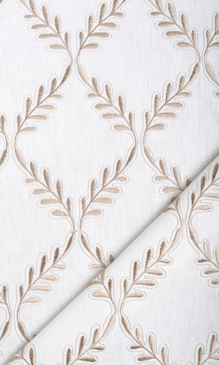 Poly-Linen Embroidered Home Textile Fabric Material By the Metre (White/ Cream)