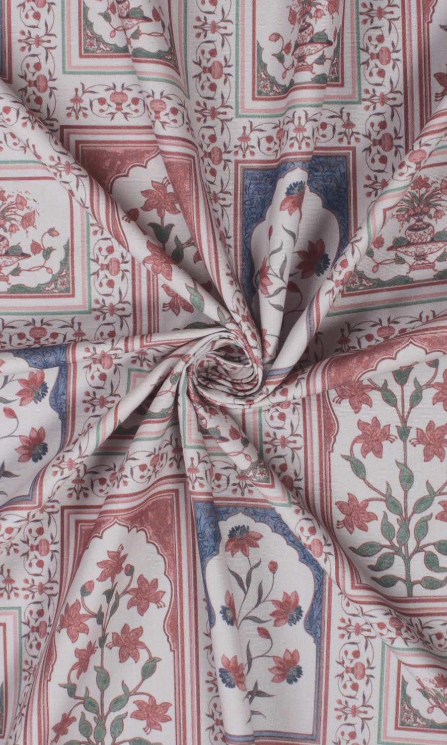 Floral Cotton Fabric Material By the Metre (Blush Red/ Blue)