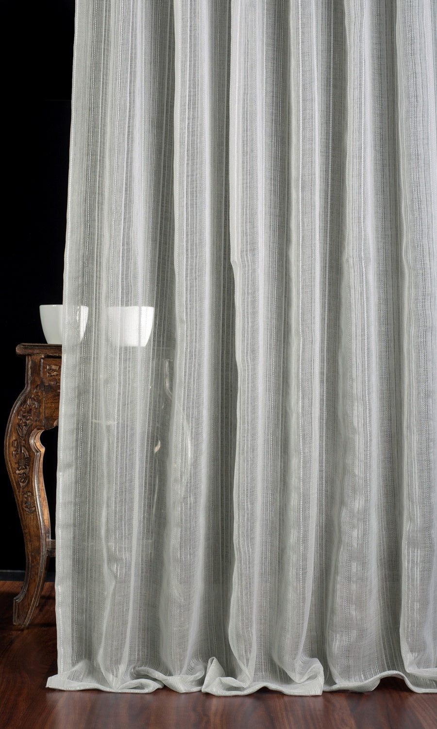 Woven Striped Sheer Window Treatments Fabric By the Metre (Grey)