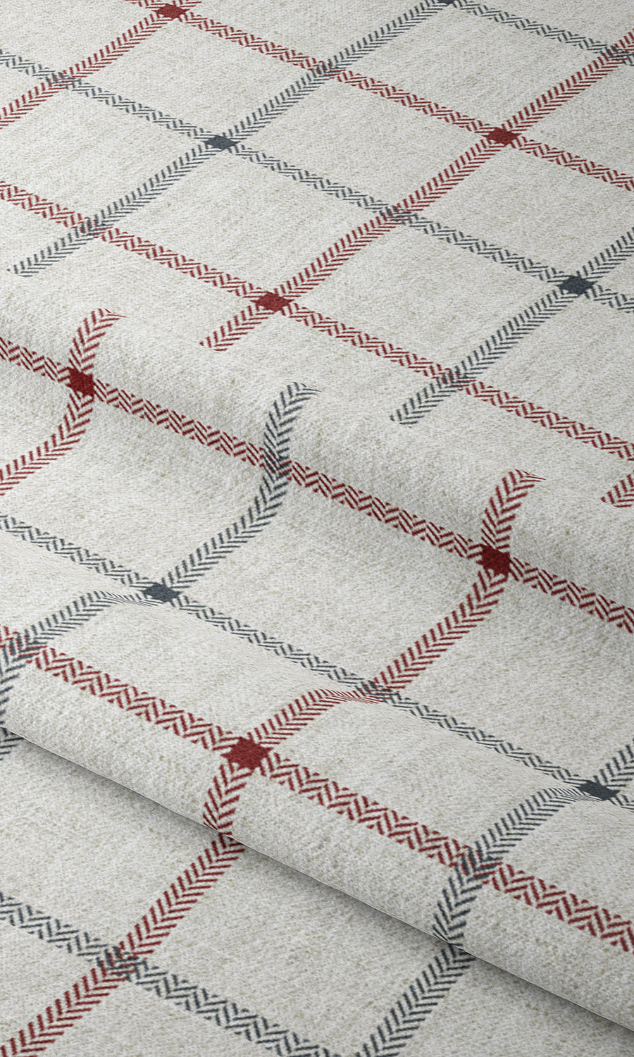 Check Patterned Home Textile Fabric Material By the Metre (Linen White/ Red)