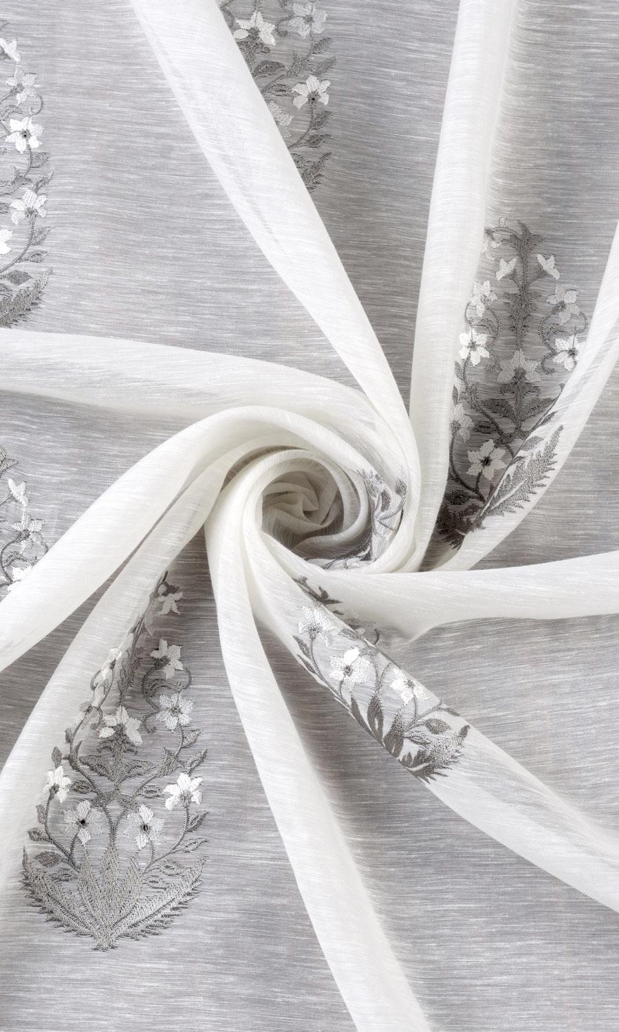 Sheer Floral Paisley Home Textile Fabric Material Sample (White/ Gray)