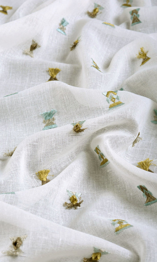 Semi Sheer Home Décor Fabric By the Metre (Teal/ Yellow/ White)