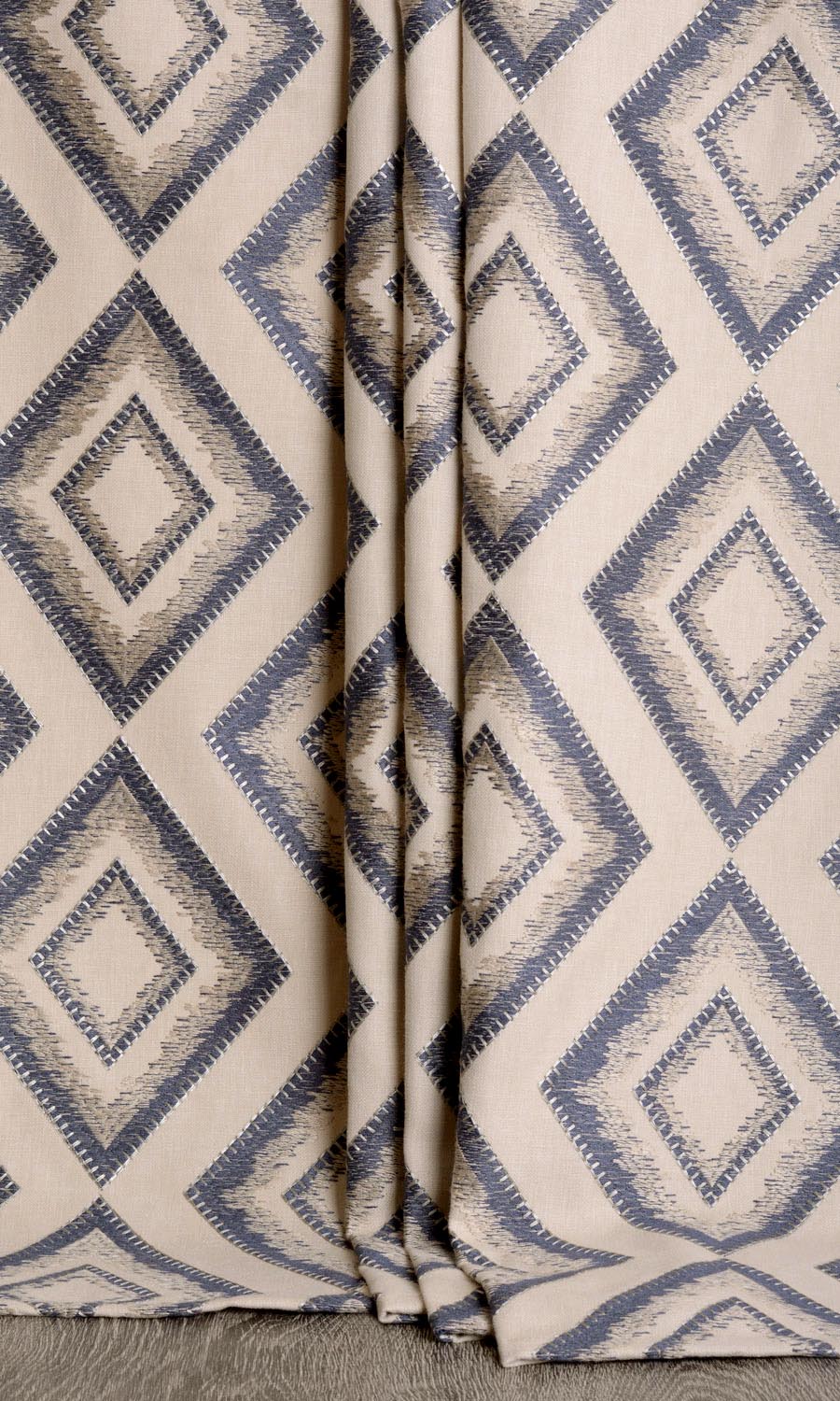 Embroidered Window Treatments Fabric Sample (Oyster Beige/ Navy Blue)