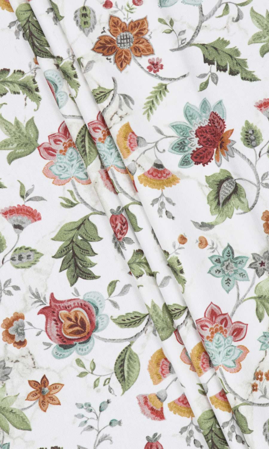 Floral Cotton Fabric Sample for Curtains & Drapes (White/ Green/ Red)