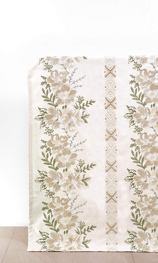 Floral Poly-Cotton Curtains (White/ Beige/ Green)