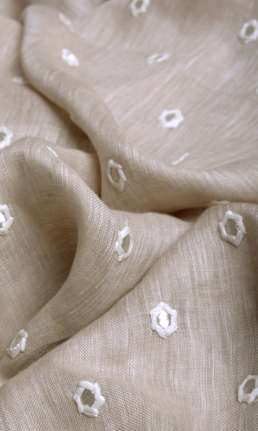 Sheer Embroidered Linen Home Textile Fabric Material By the Metre (Beige)