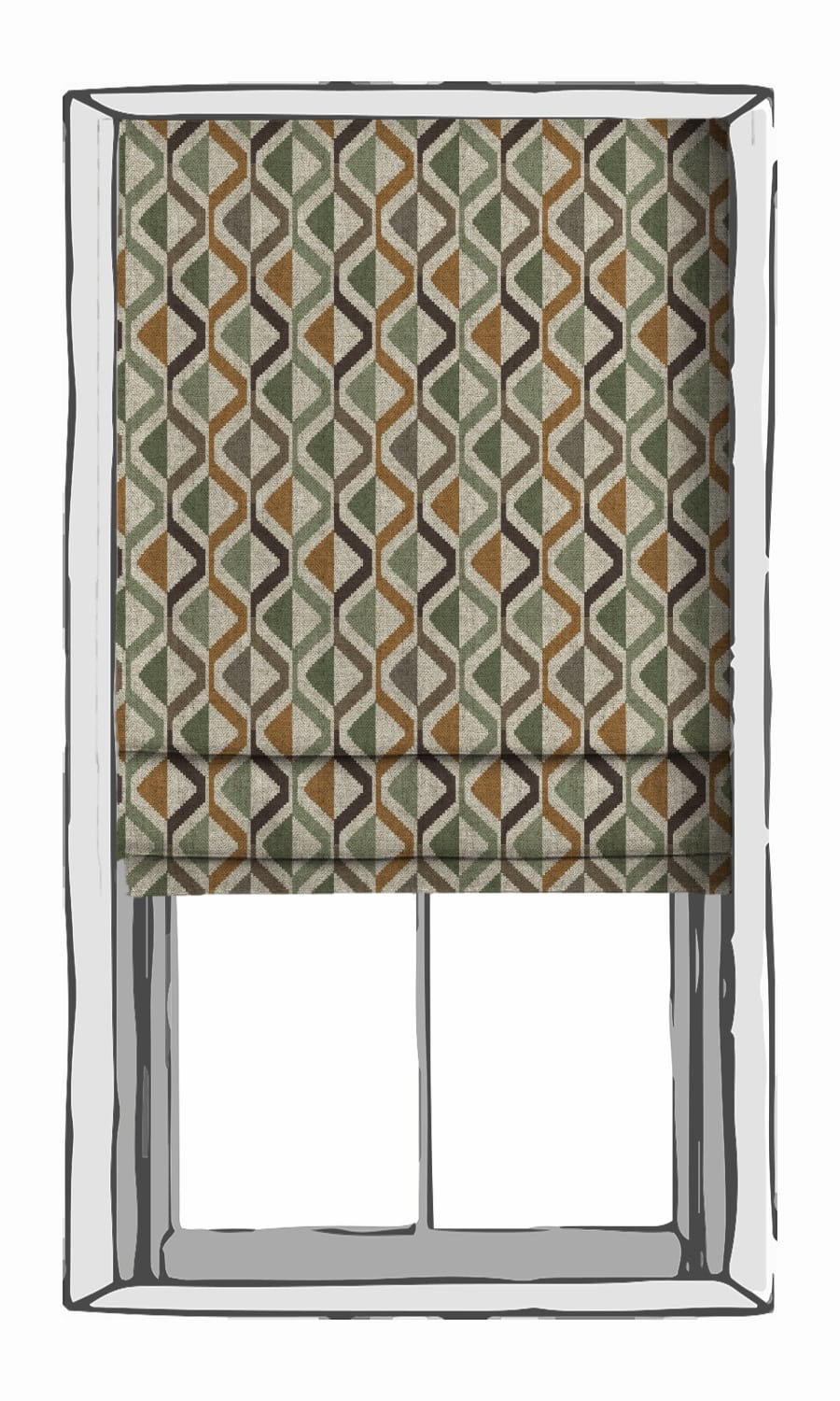 Geometric Print Home Textile Fabric Material Sample (Green/ Orange/ Gray)