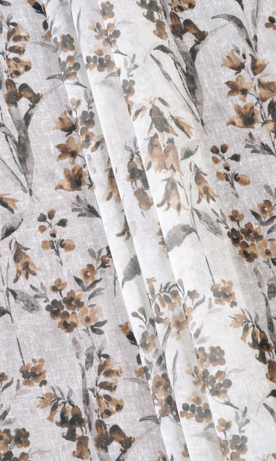 Sheer Floral Print Fabric Material By the Metre (Beige/ Brown)