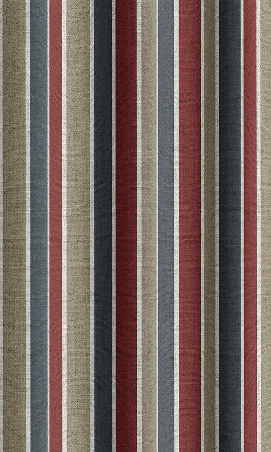 Striped Home Décor Fabric By the Metre (Grey/ Red/ Slate Blue)