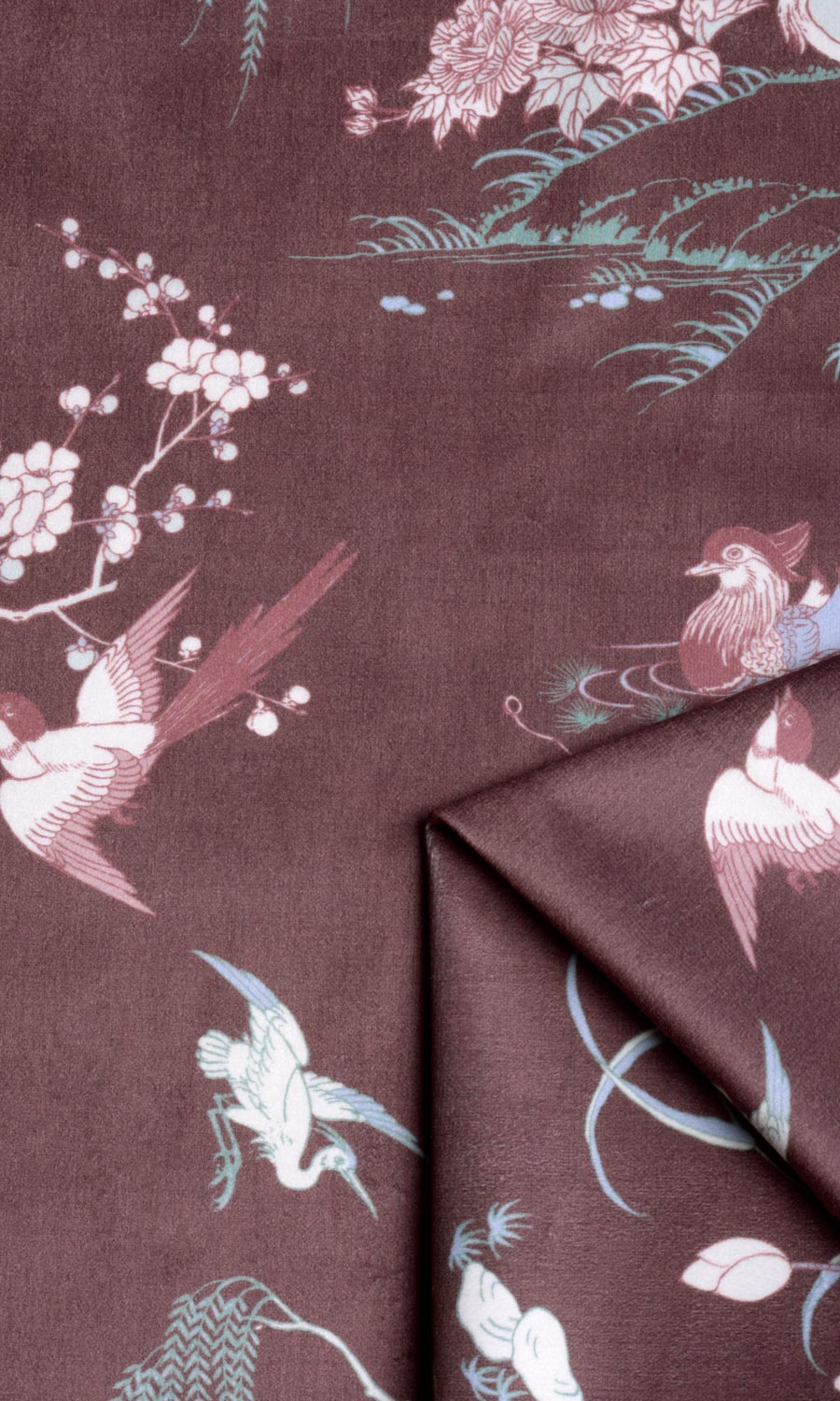 Chinoiserie Toile Velvet Free Fabric Material Sample (Burgundy Red)