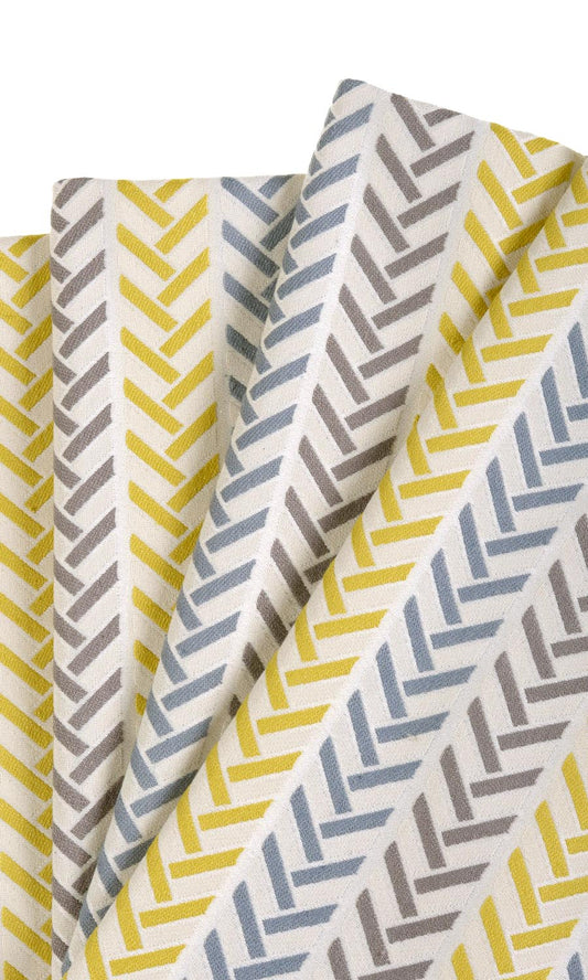 Herringbone Home Décor Fabric Sample (Yellow/ Steel Blue/ Grey)