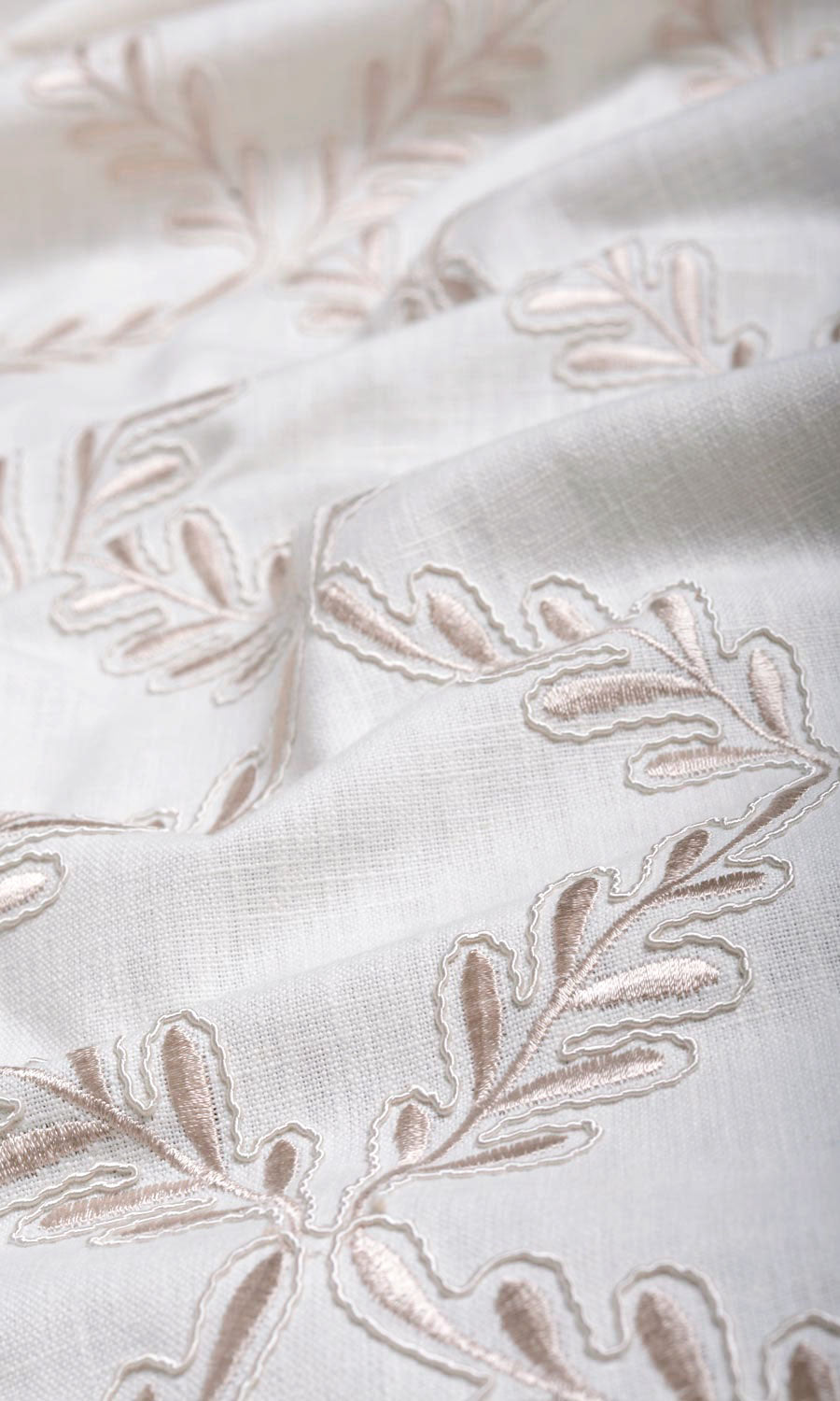 Poly-Linen Embroidered Home Textile Fabric Material By the Metre (White/ Cream)