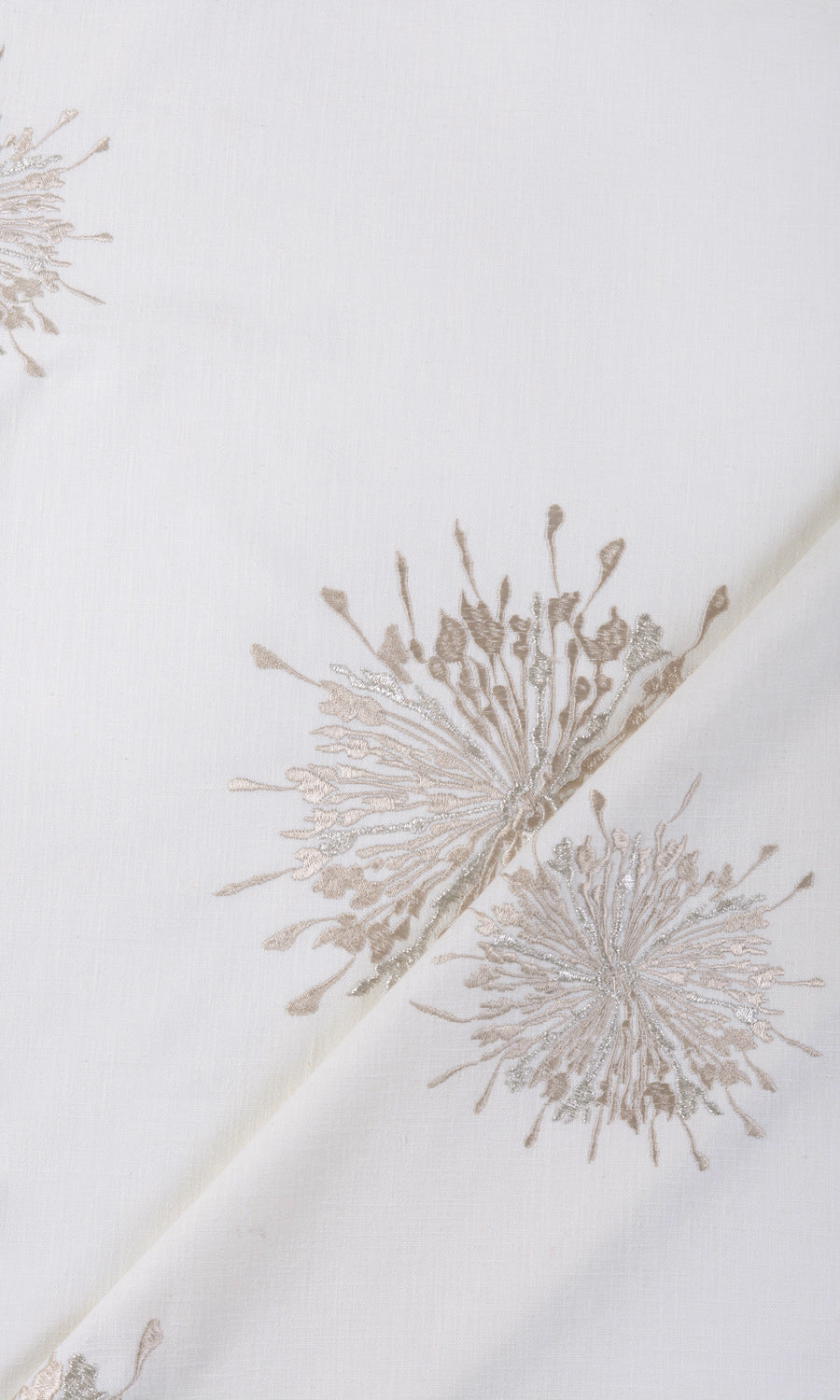 Sunburst Embroidered Fabric Material By the Metre (White & Pale Beige)