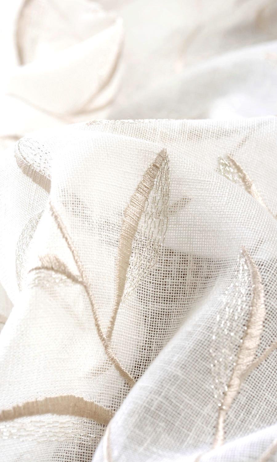 Sheer Floral Home Textile Fabric Material By the Metre (White/ Beige)